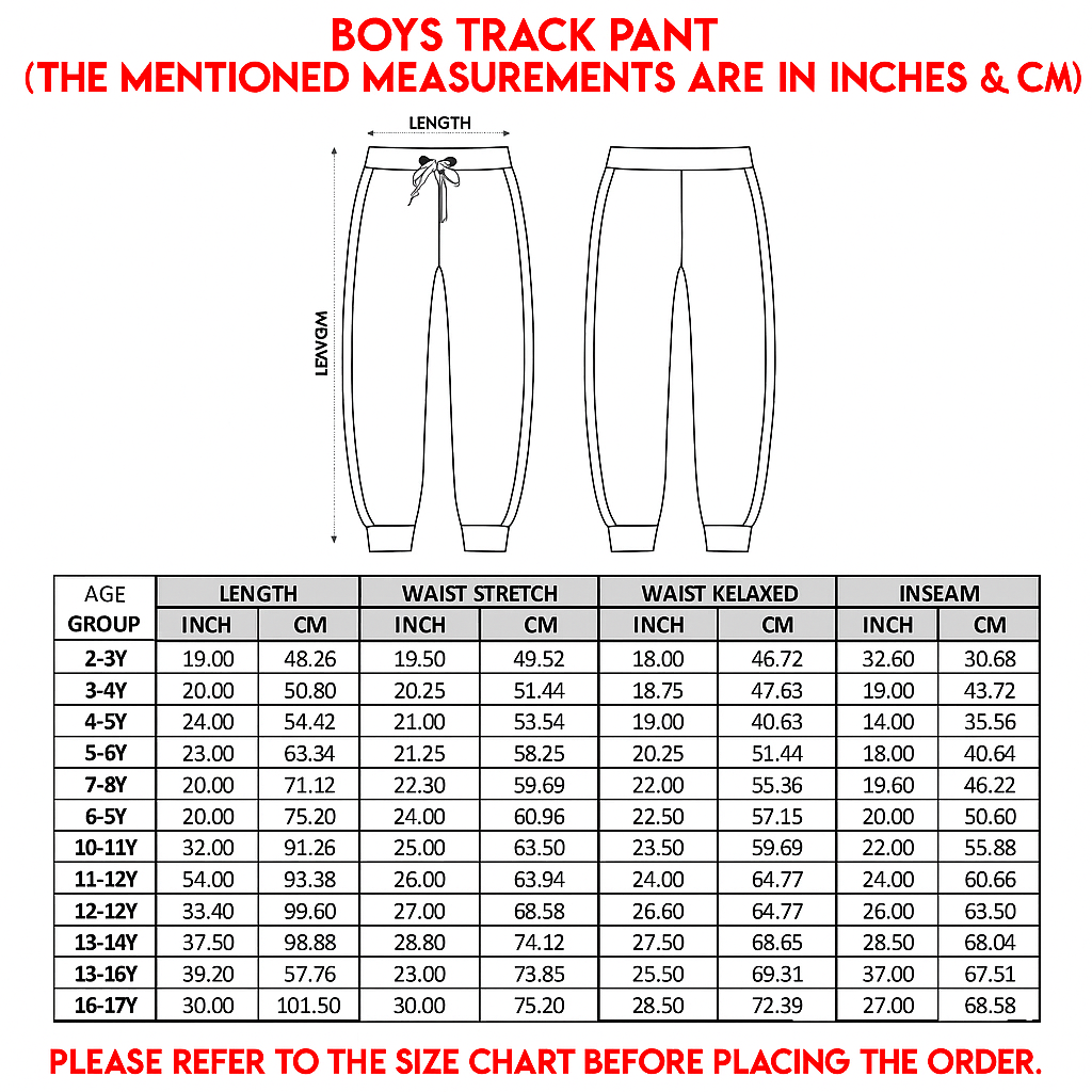 Black text printed kids unisex treck pants