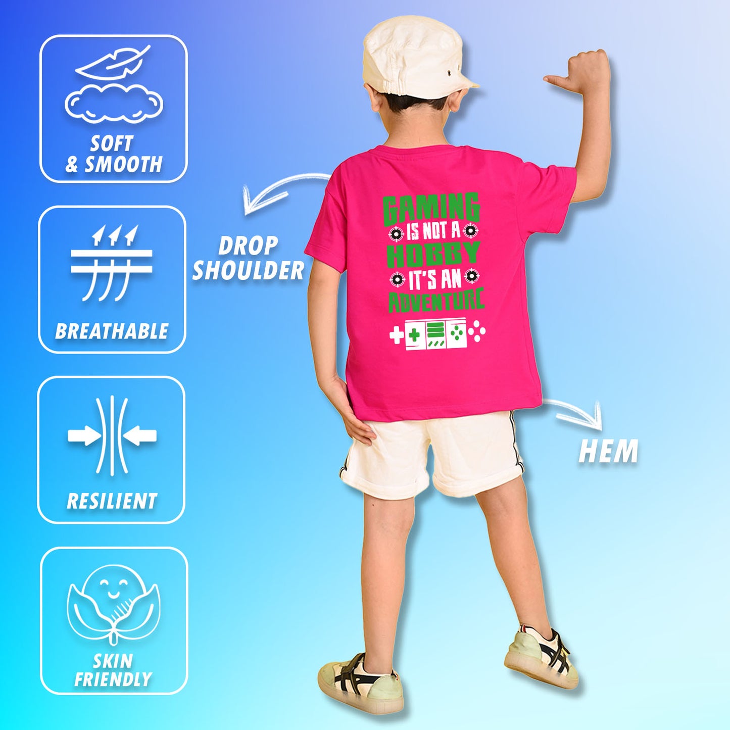Nusyl Boys Hot Pink Gaming is Not A Hobby Text Printed Short Sleeve Oversized T-Shirt