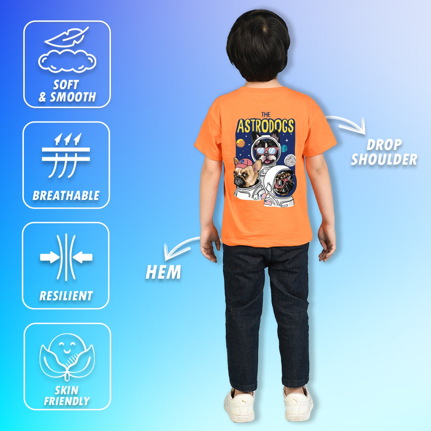 Nusyl Boys Orange The Astrodogs Text Printed Short Sleeve Oversized T-Shirt