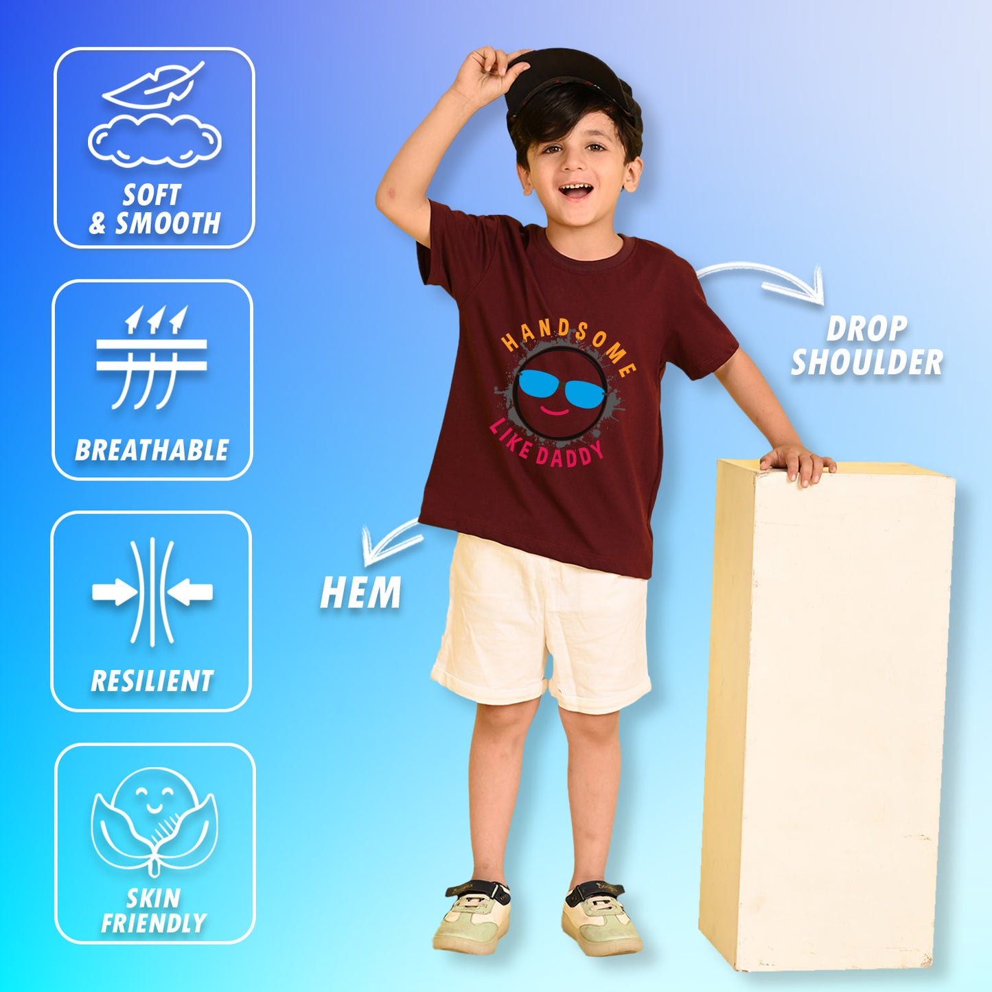 Nusyl Boys Wine Hand Some Text Printed Short Sleeve Oversized T-Shirt