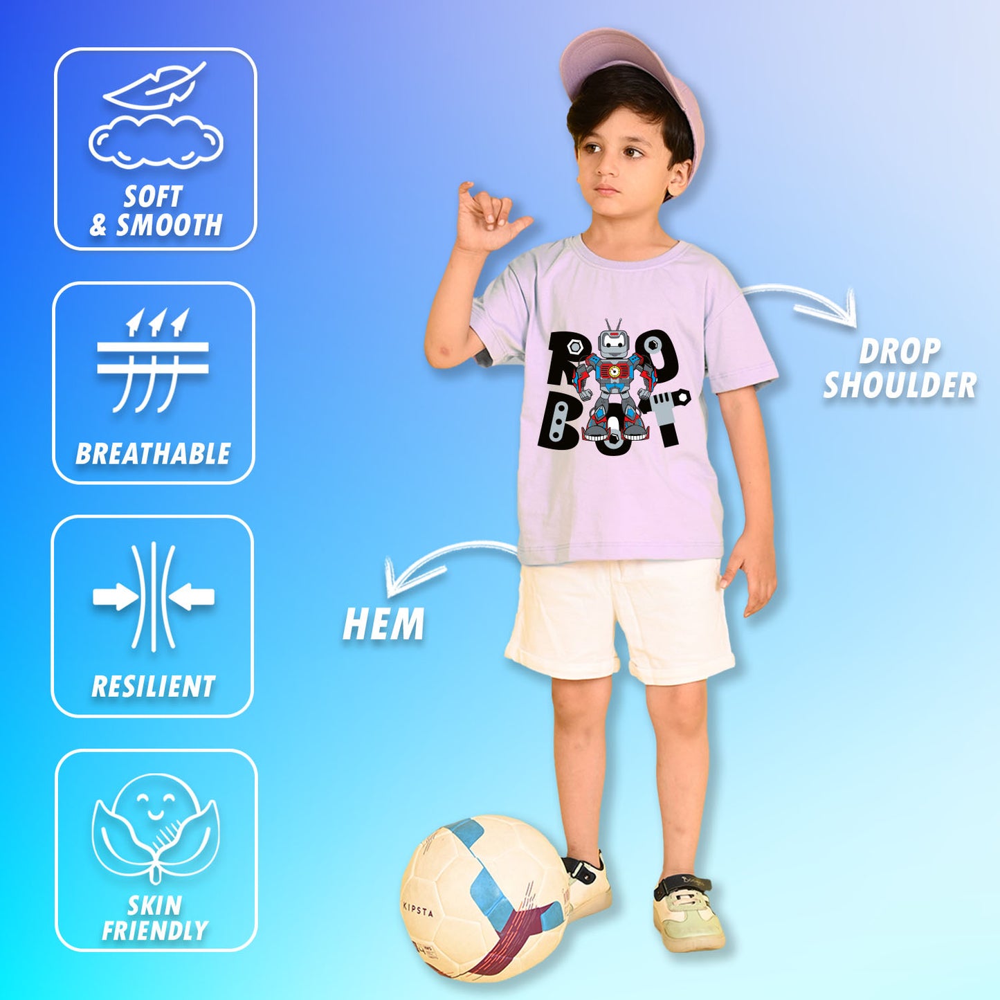Nusyl Boys Lilac Robot Text Printed Short Sleeve Oversized T-Shirt