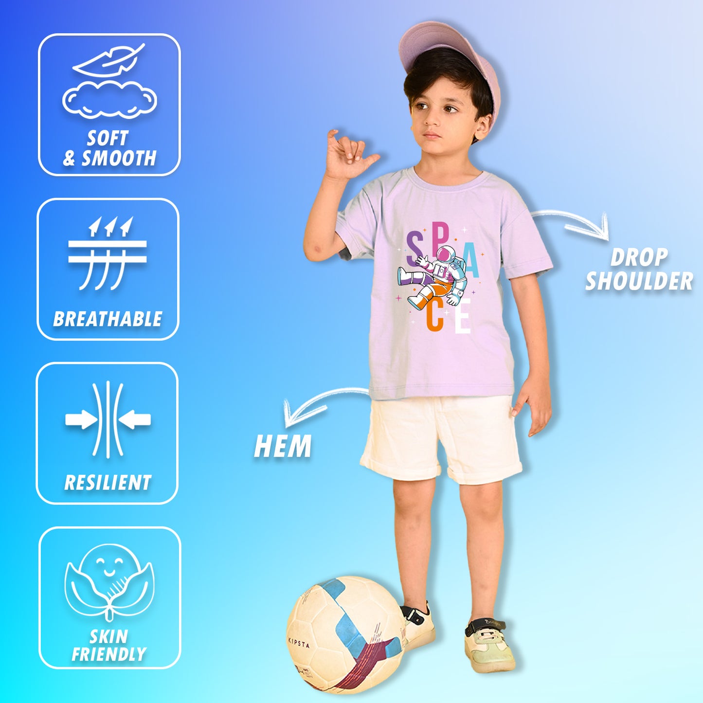 Nusyl Boys Lilac Space Text Printed Short Sleeve Oversized T-Shirt