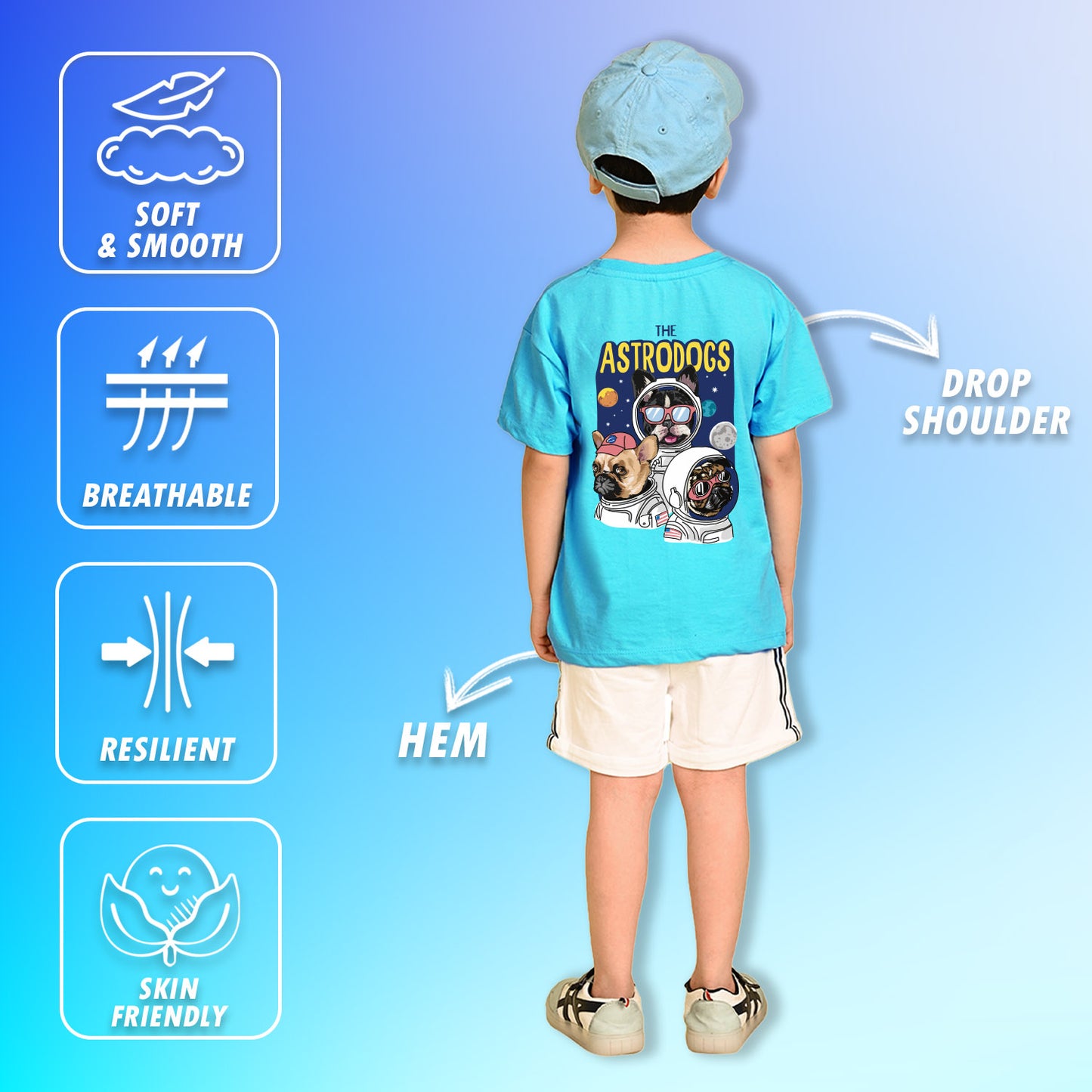 Nusyl Boys Sky Blue The Astrodogs Text Printed Short Sleeve Oversized T-Shirt
