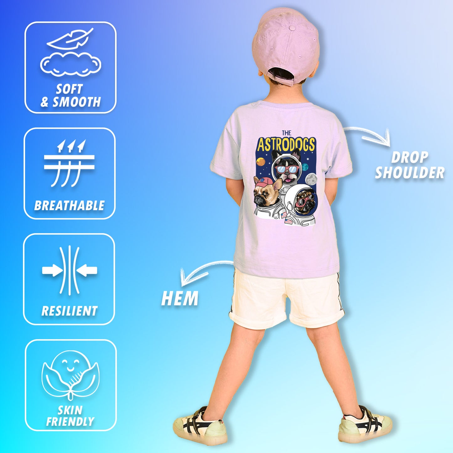 Nusyl Boys Lilac The Astrodogs Text Printed Short Sleeve Oversized T-Shirt