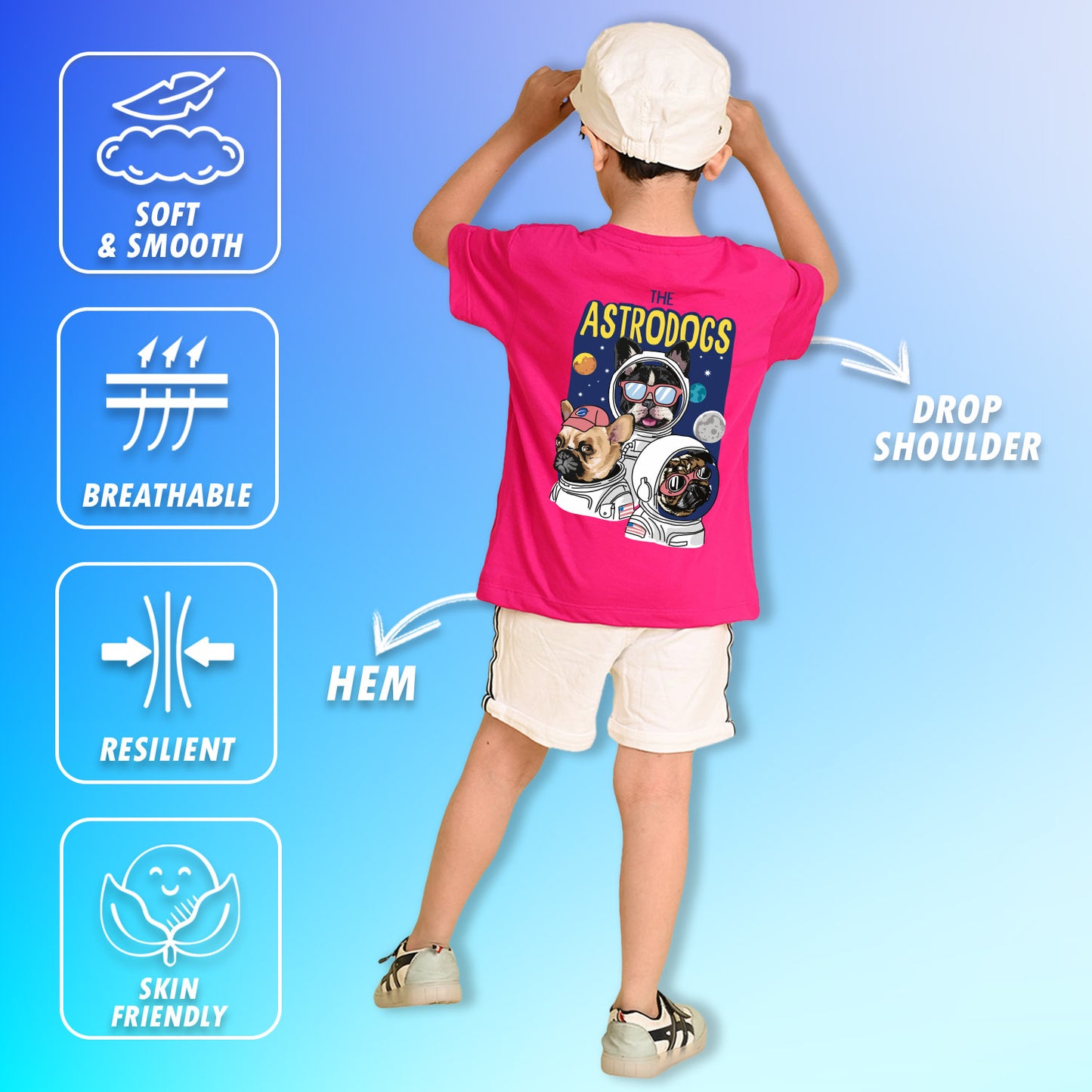 Nusyl Boys Hot Pink The Astrodogs Text Printed Short Sleeve Oversized T-Shirt