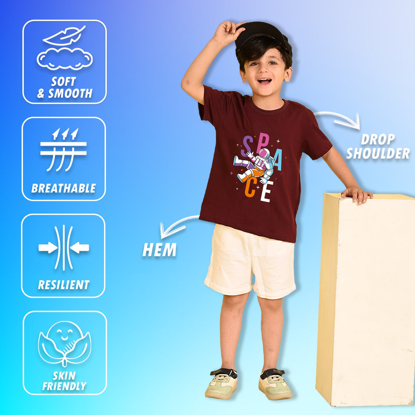 Nusyl Boys Wine Space Text Printed Short Sleeve Oversized T-Shirt