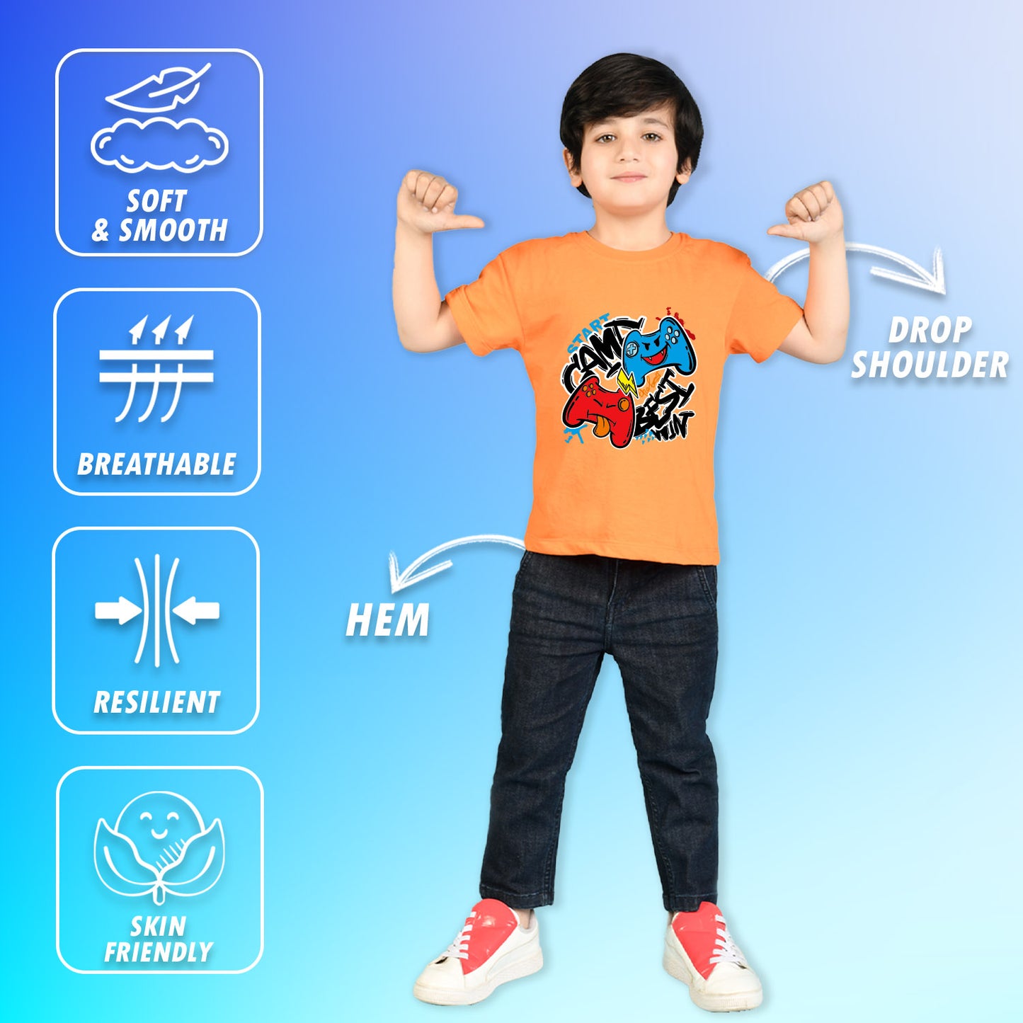 Nusyl Boys Orange Best Win Text Printed Short Sleeve Oversized T-Shirt