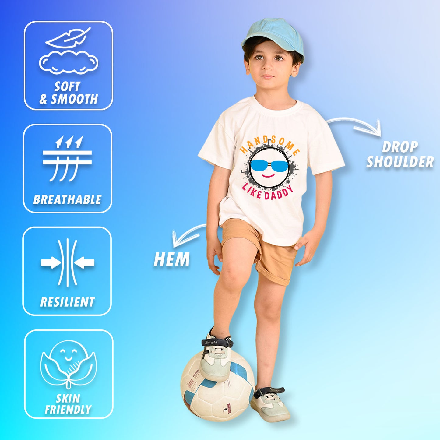 Nusyl Boys White Hand Some Text Printed Short Sleeve Oversized T-Shirt