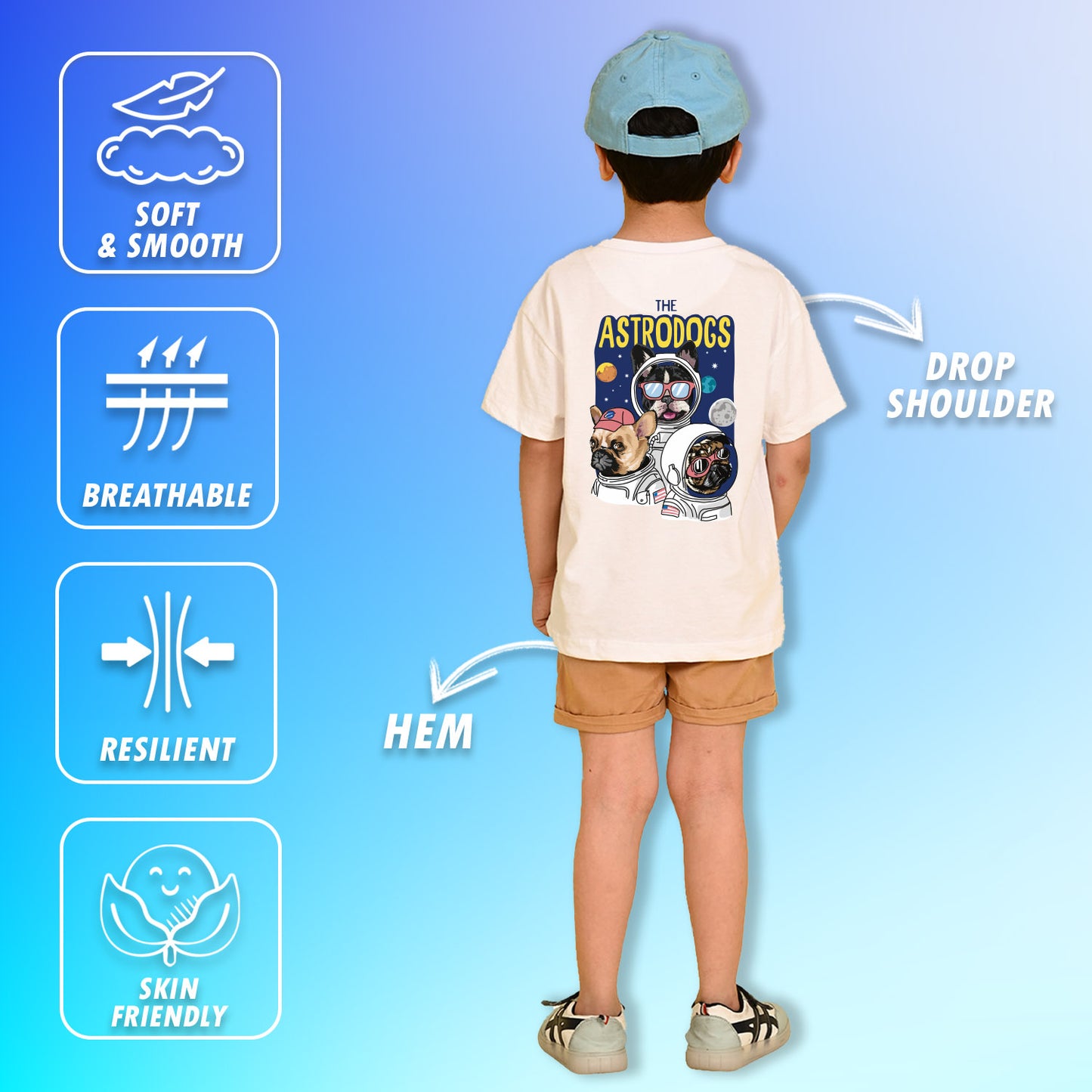 Nusyl Boys White The Astrodogs Text Printed Short Sleeve Oversized T-Shirt
