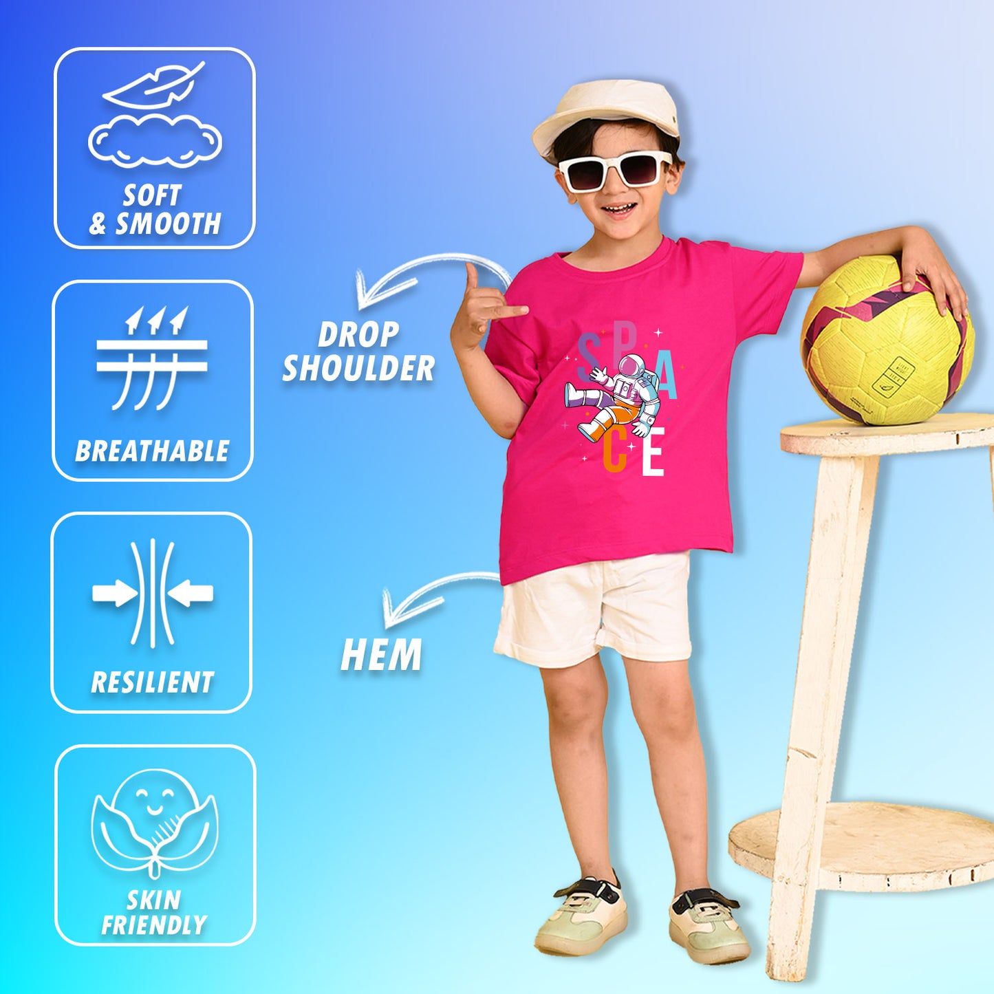 Nusyl Boys Hot Pink Space Text Printed Short Sleeve Oversized T-Shirt