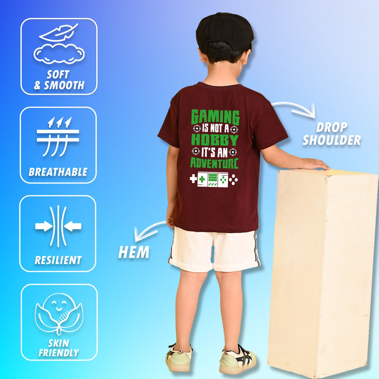 Nusyl Boys Wine Gaming is Not A Hobby Text Printed Short Sleeve Oversized T-Shirt