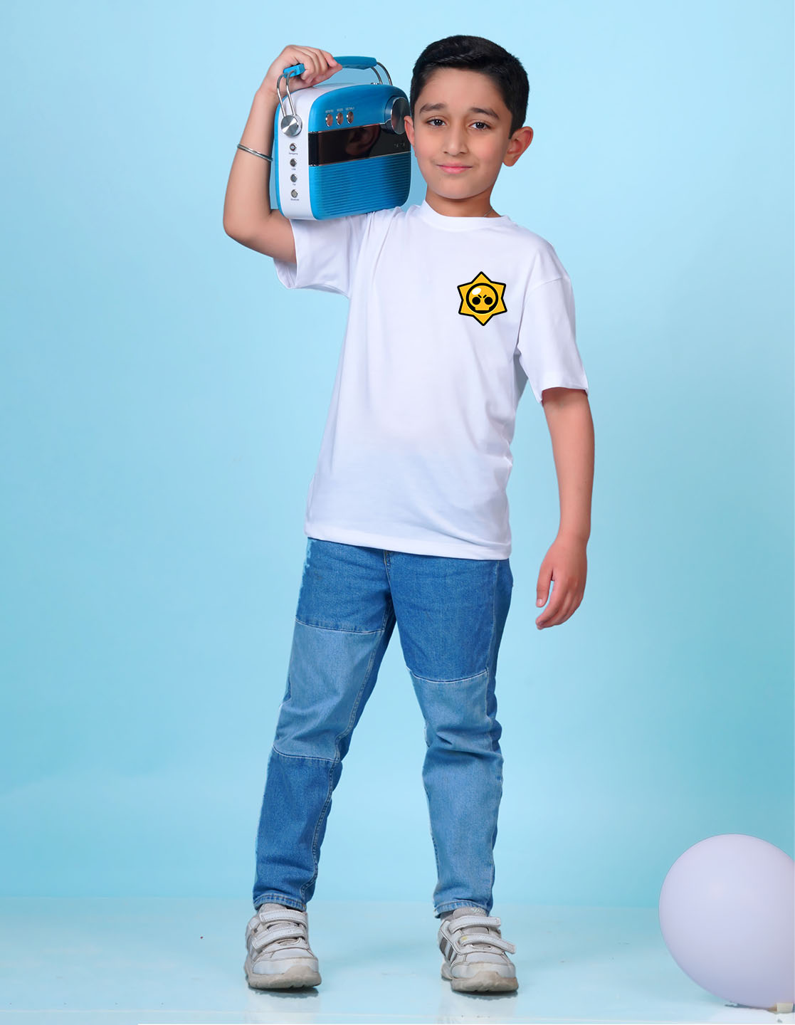Nusyl White Boys Printed Oversized T-shirt
