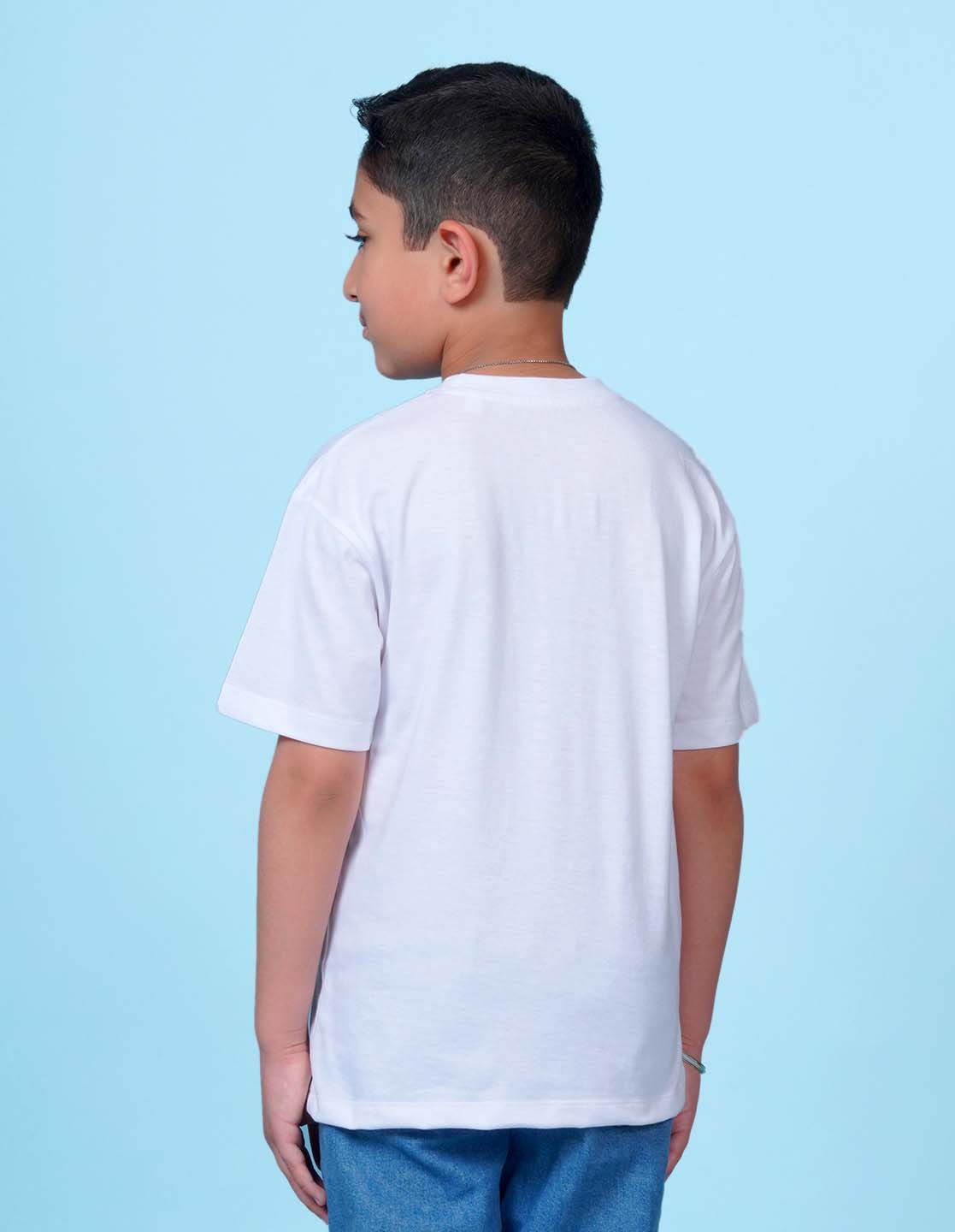 Nusyl White Boys Printed Oversized T-shirt