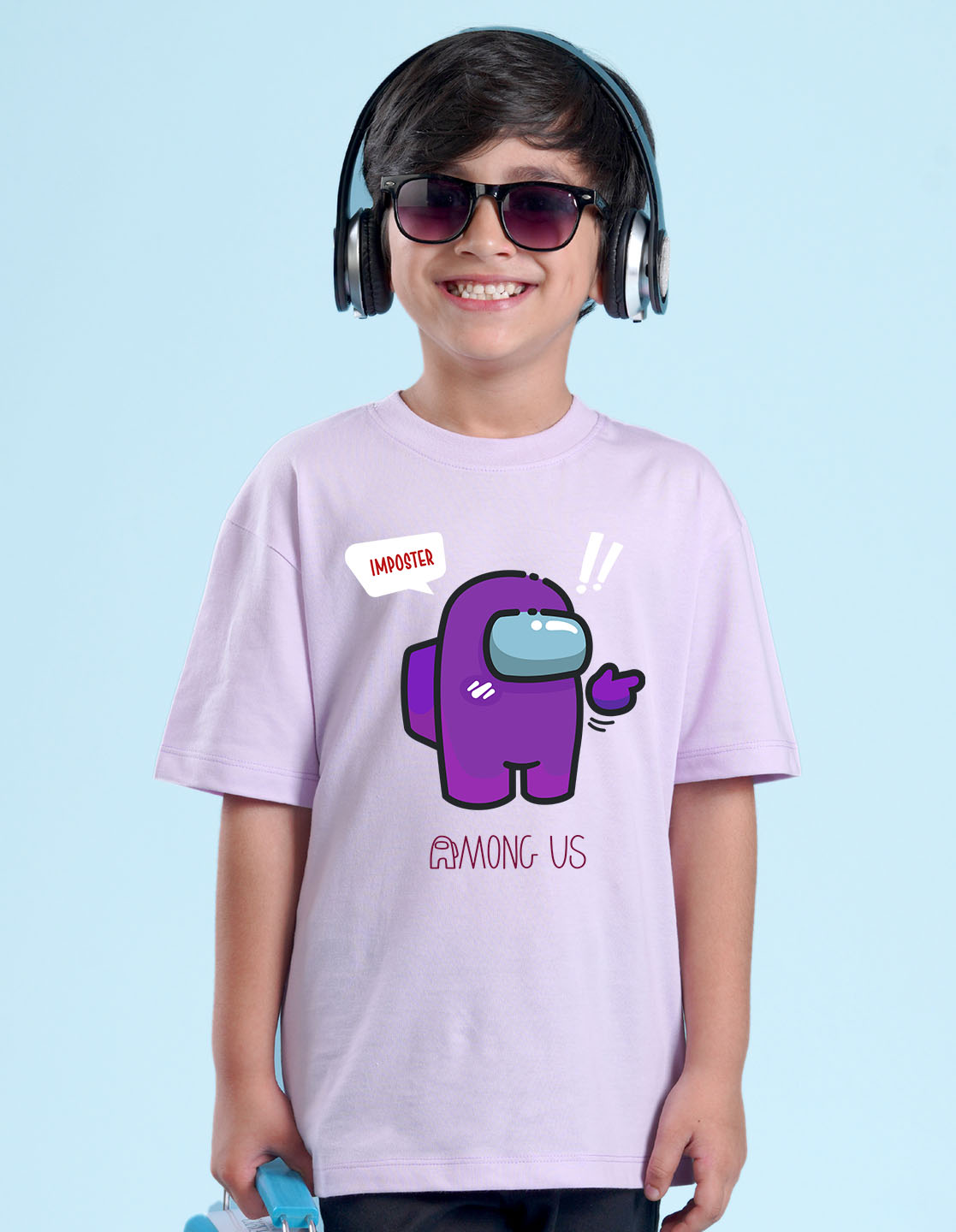 Nusyl Lilac Boys Printed Oversized T-shirt
