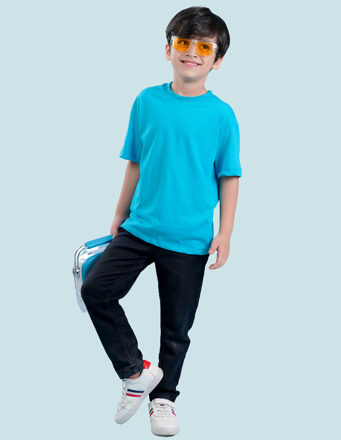Nusyl Sky Blue Boys Printed Oversized T-shirt