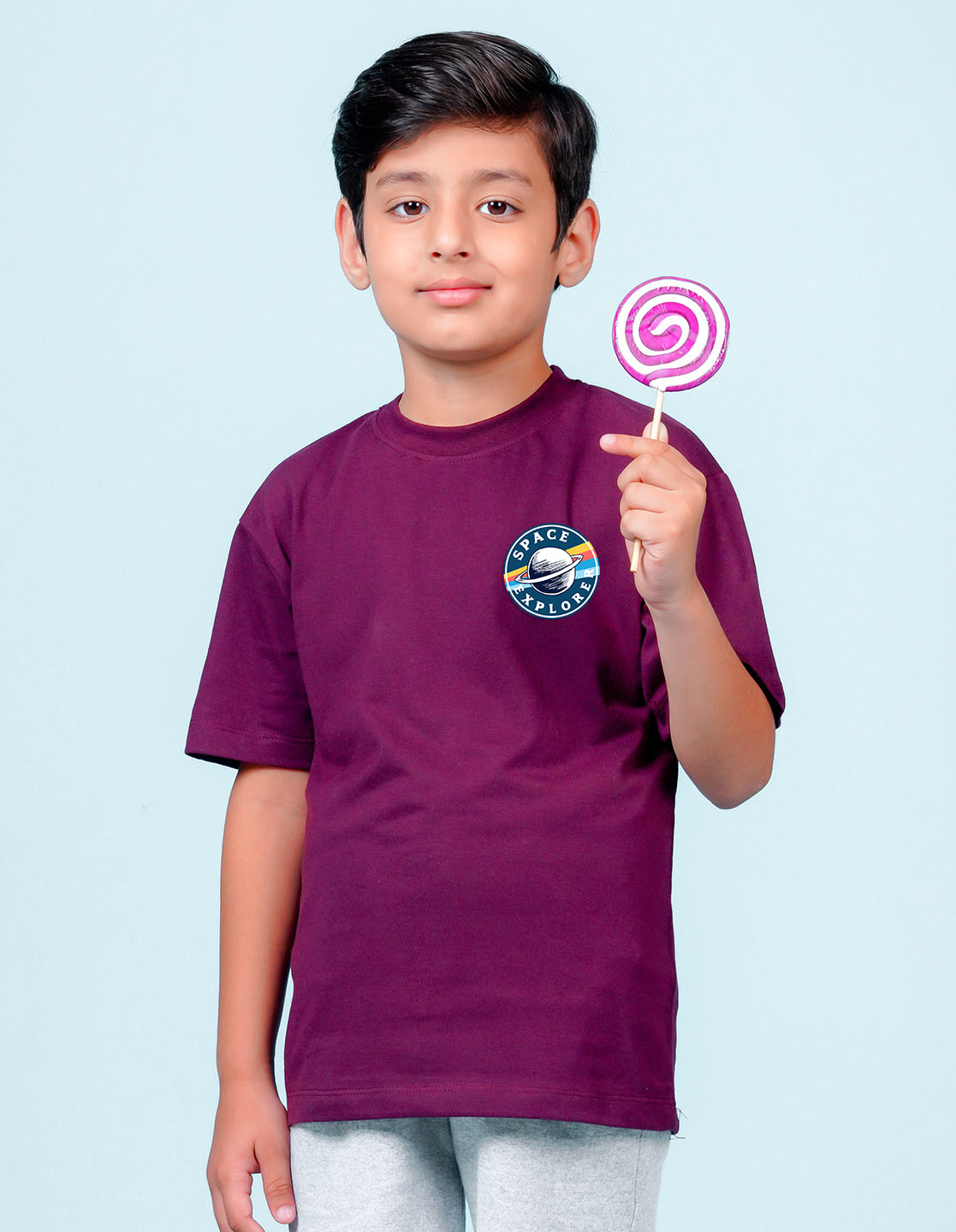 Nusyl Wine Boys Printed Oversized T-shirt