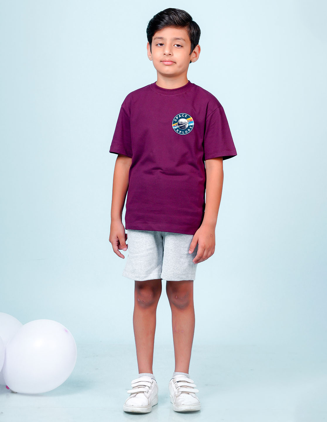 Nusyl Wine Boys Printed Oversized T-shirt