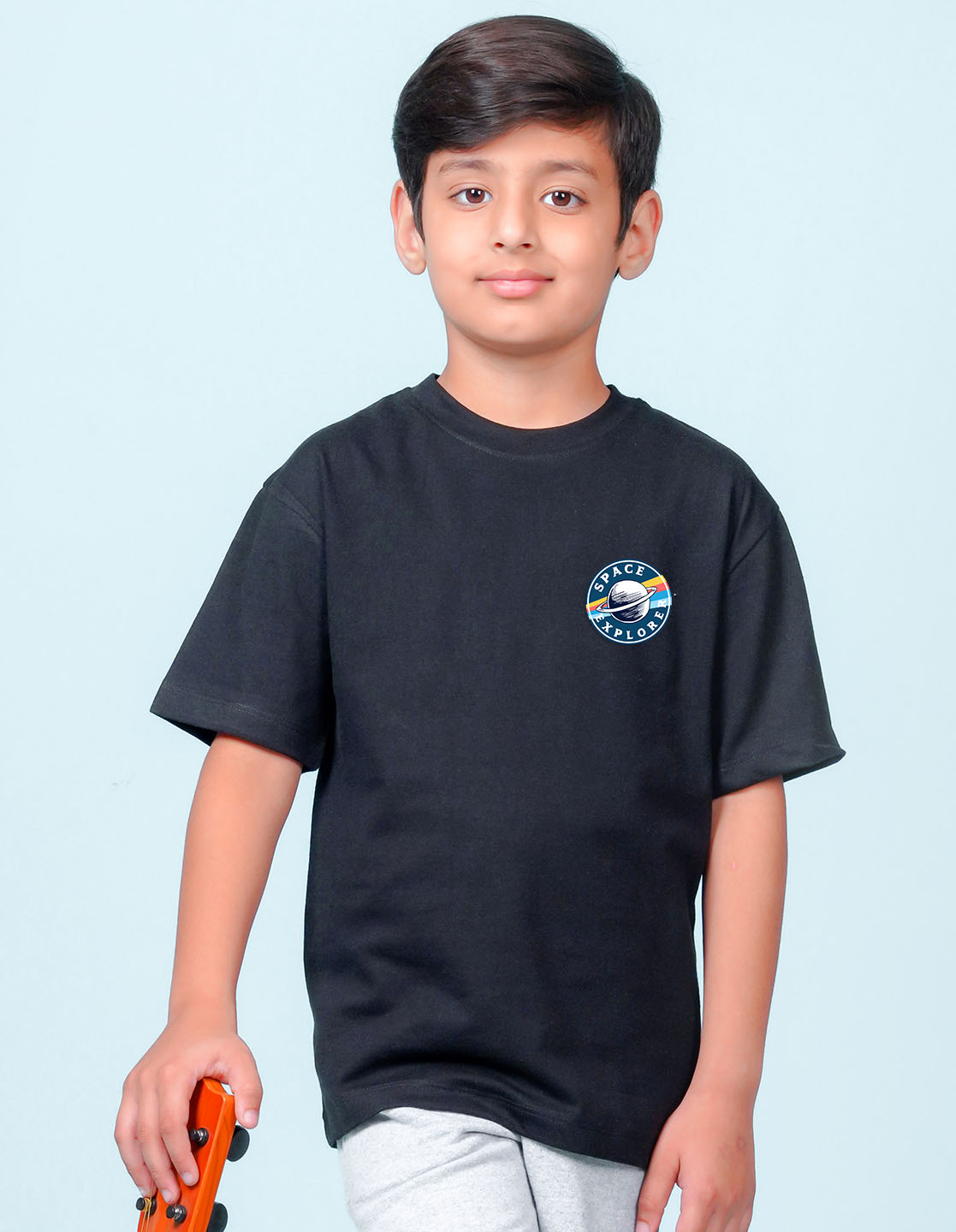 Nusyl Black Boys Printed Oversized T-shirt