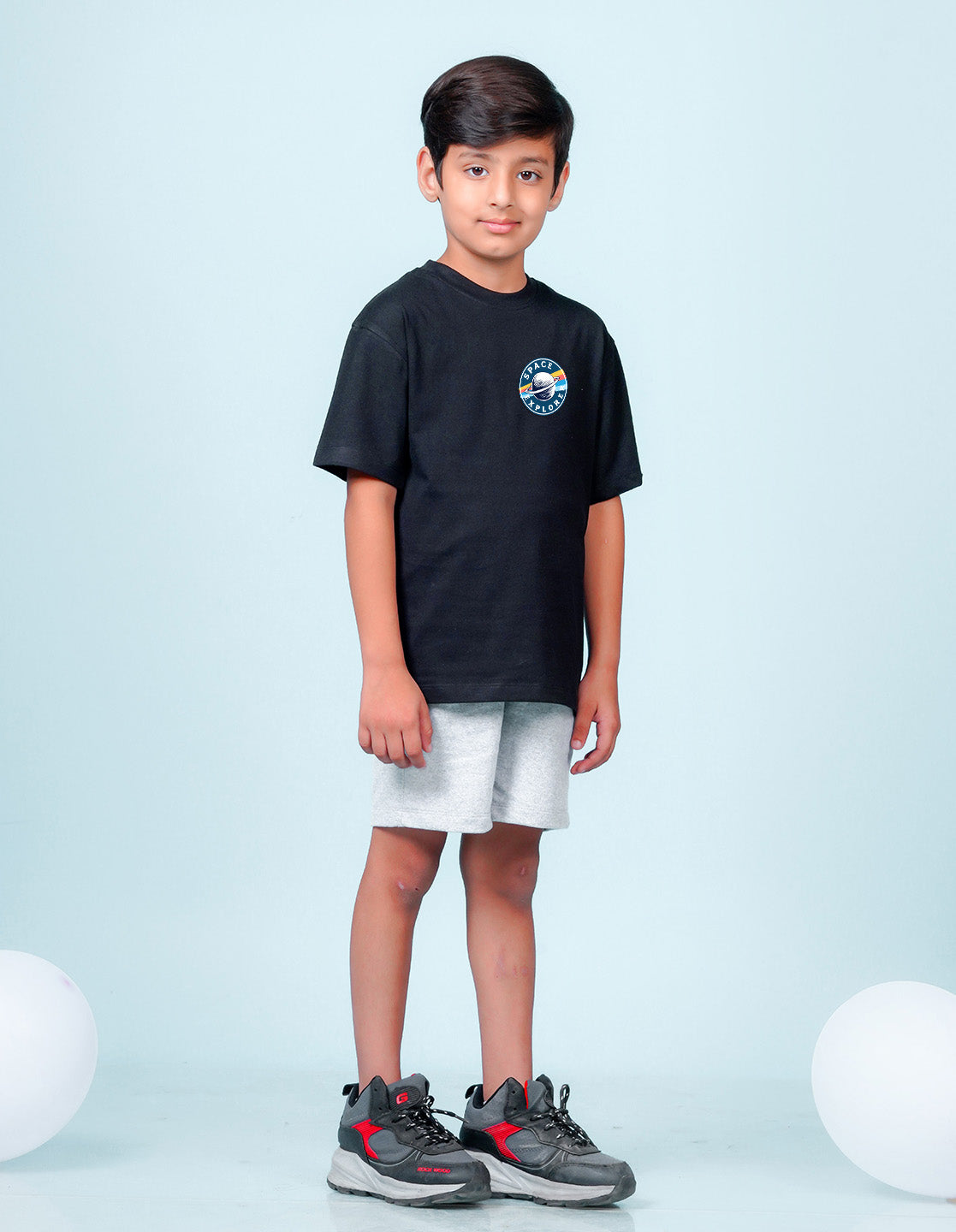 Nusyl Black Boys Printed Oversized T-shirt