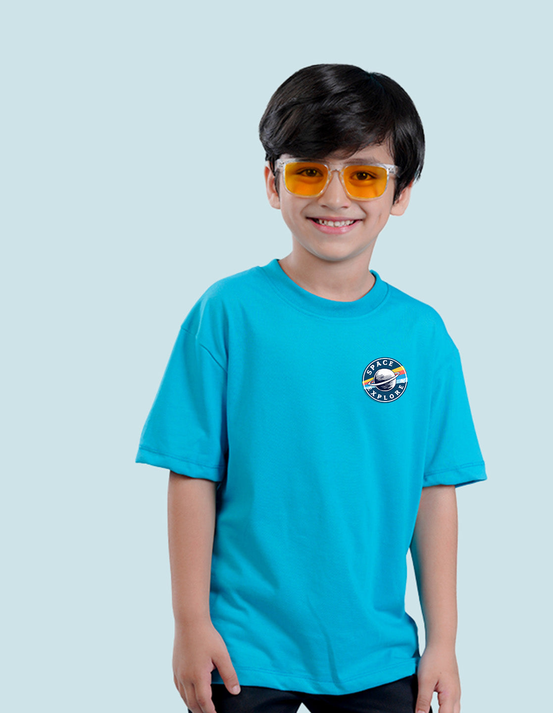 Nusyl Sky Blue Boys Printed Oversized T-shirt