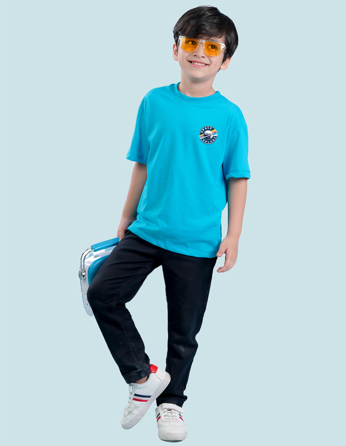Nusyl Sky Blue Boys Printed Oversized T-shirt