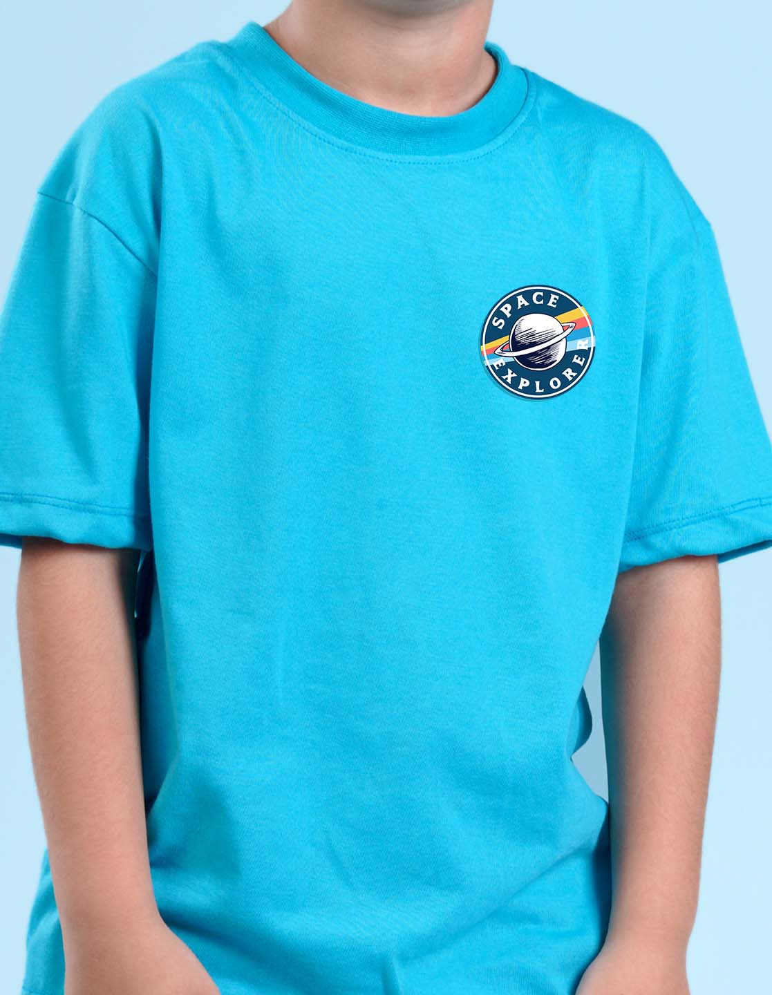 Nusyl Sky Blue Boys Printed Oversized T-shirt