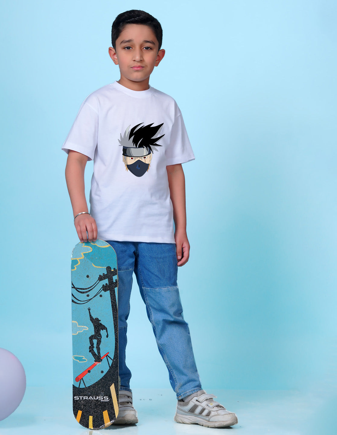 Nusyl White Boys Printed Oversized T-shirt