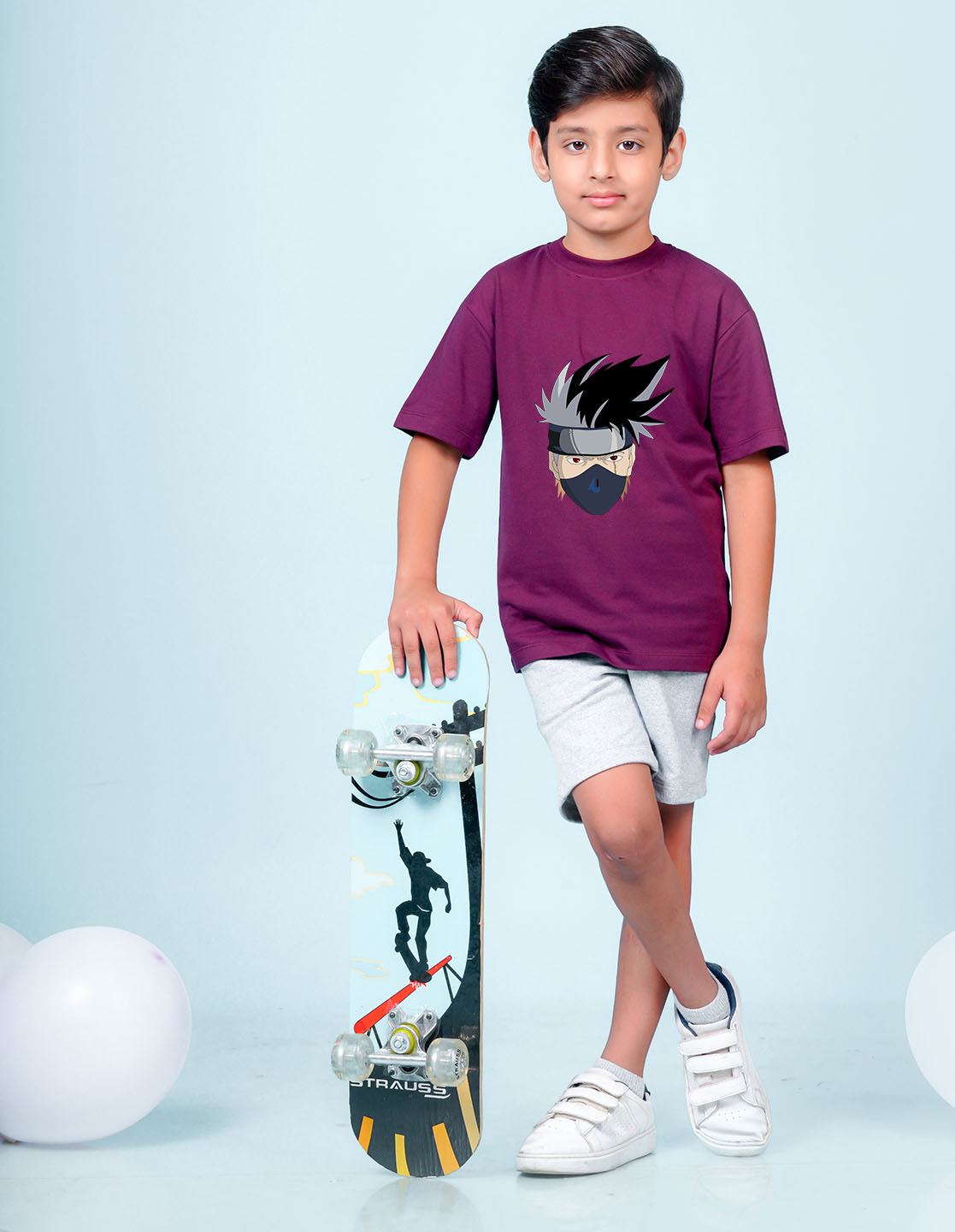 Nusyl Wine Boys Printed Oversized T-shirt