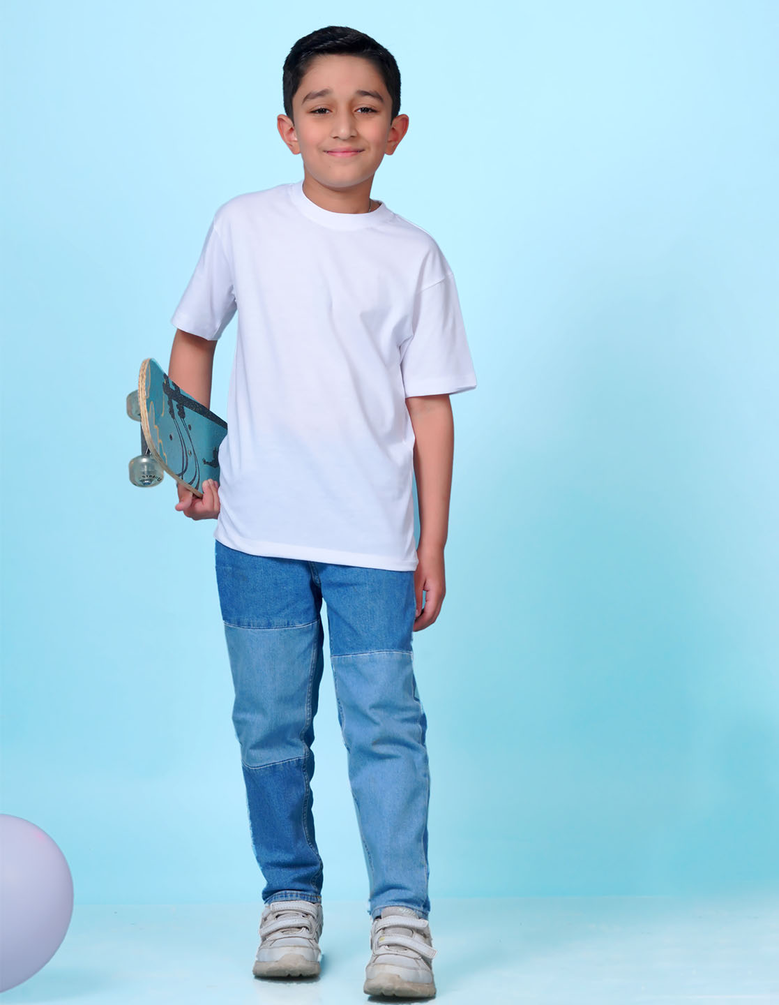 Nusyl White Boys Printed Oversized T-shirt