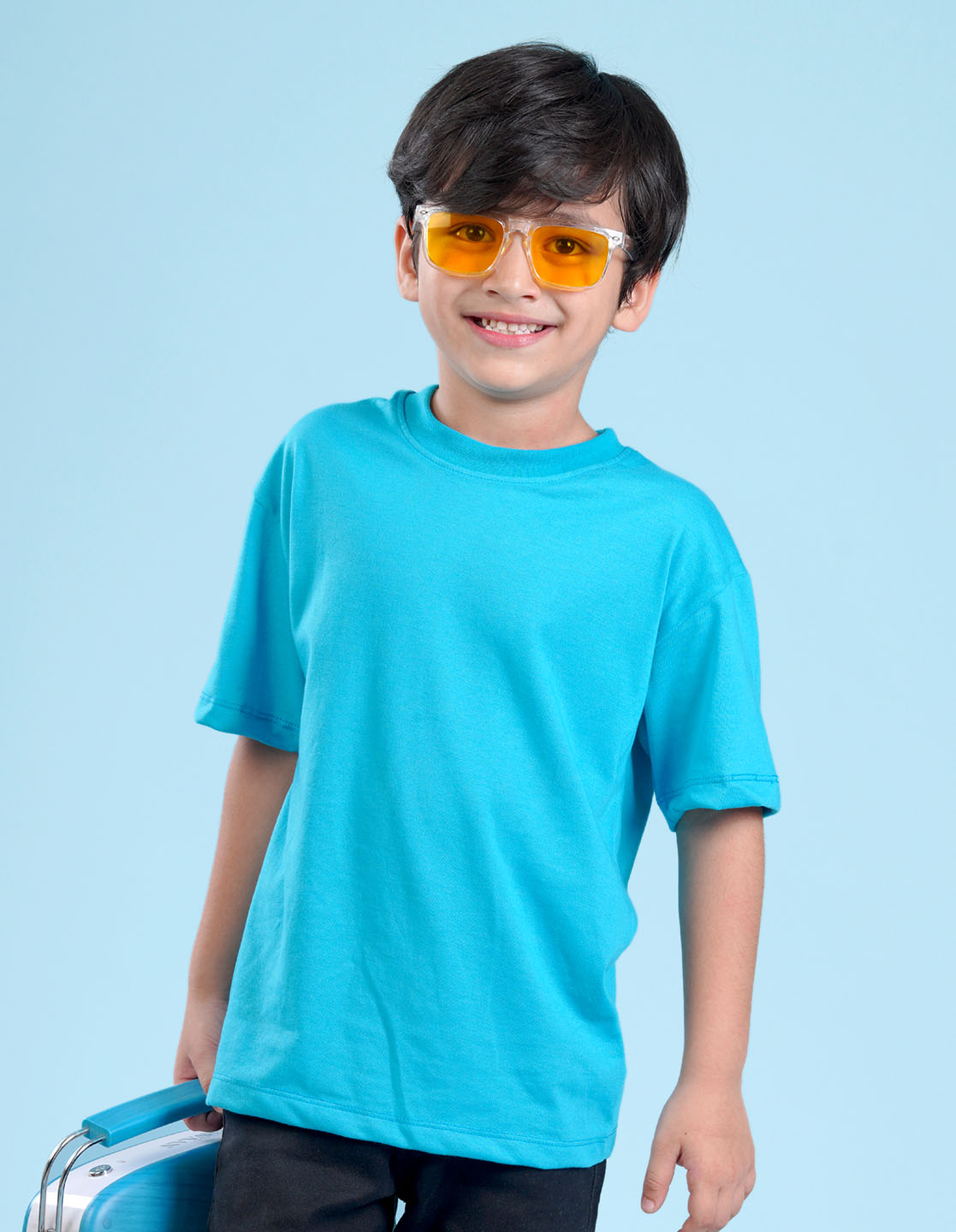 Nusyl Sky Blue Boys Printed Oversized T-shirt