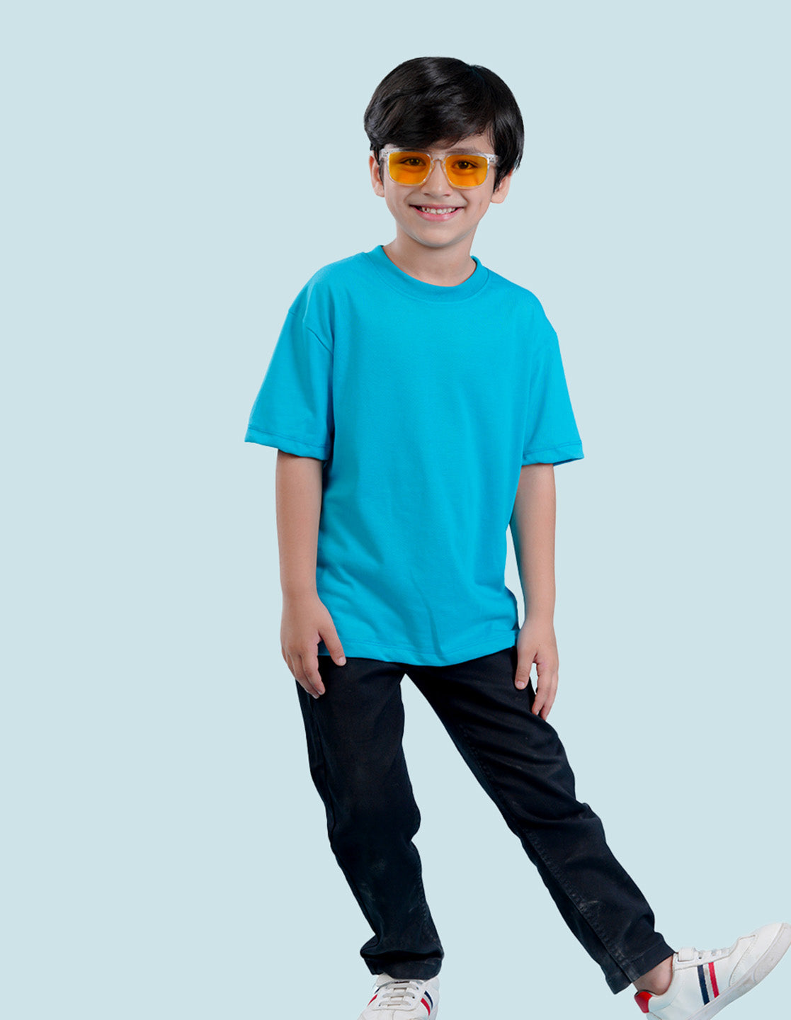 Nusyl Sky Blue Boys Printed Oversized T-shirt