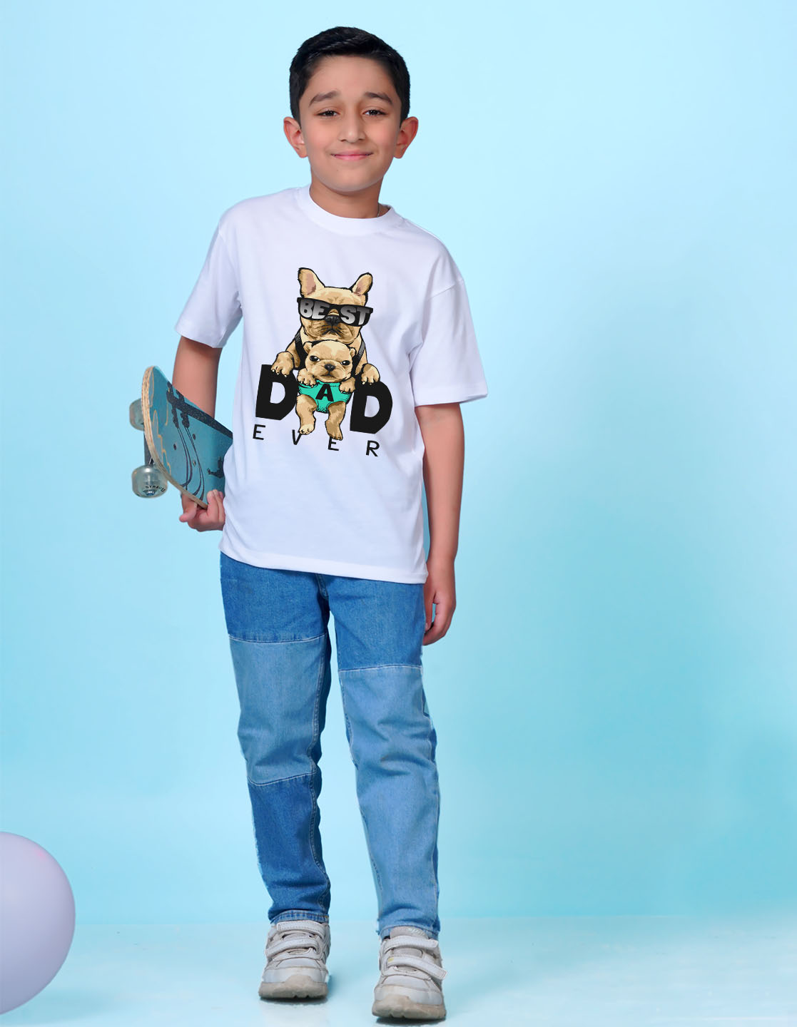 Nusyl White Boys Printed Oversized T-shirt