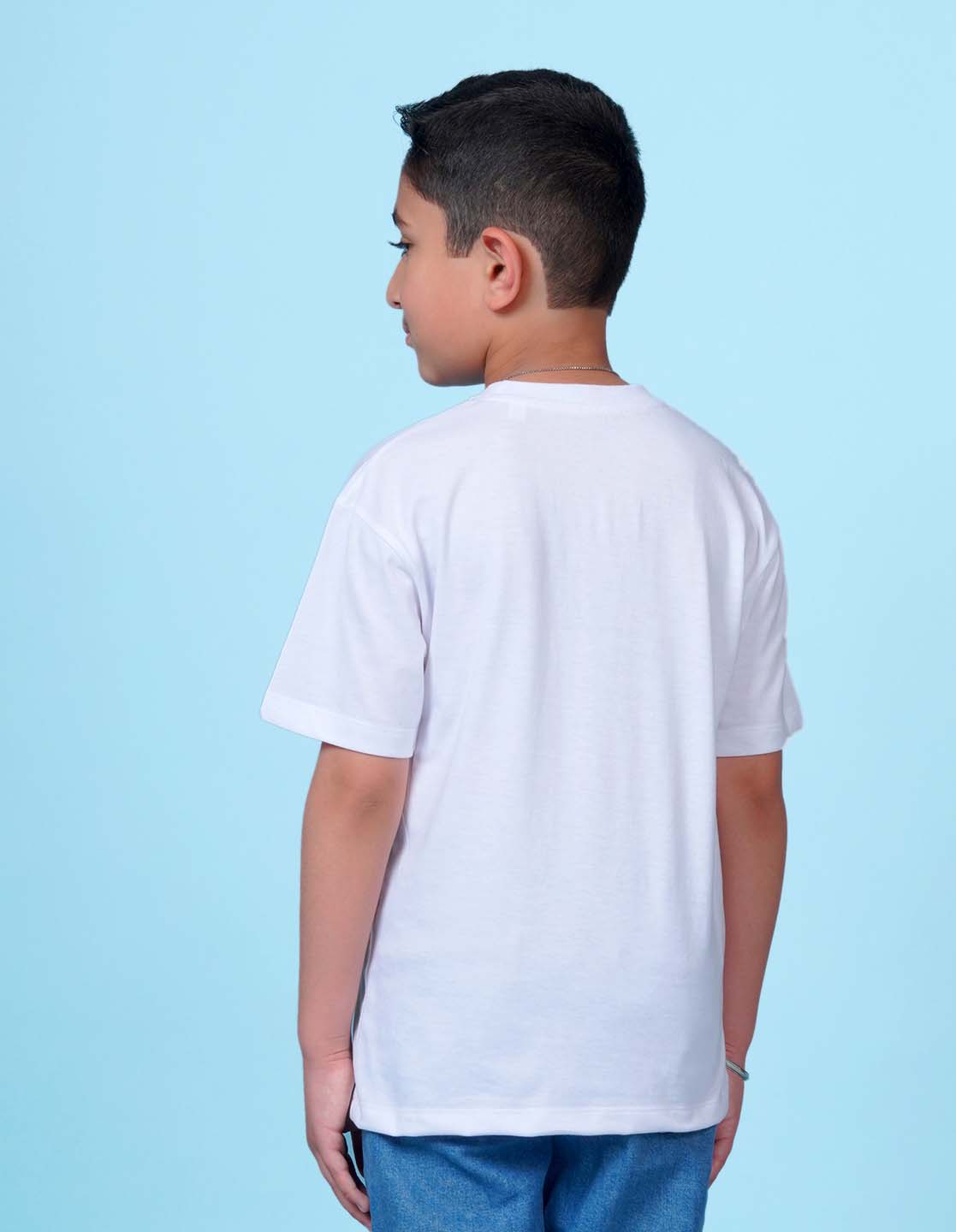 Nusyl White Boys Printed Oversized T-shirt