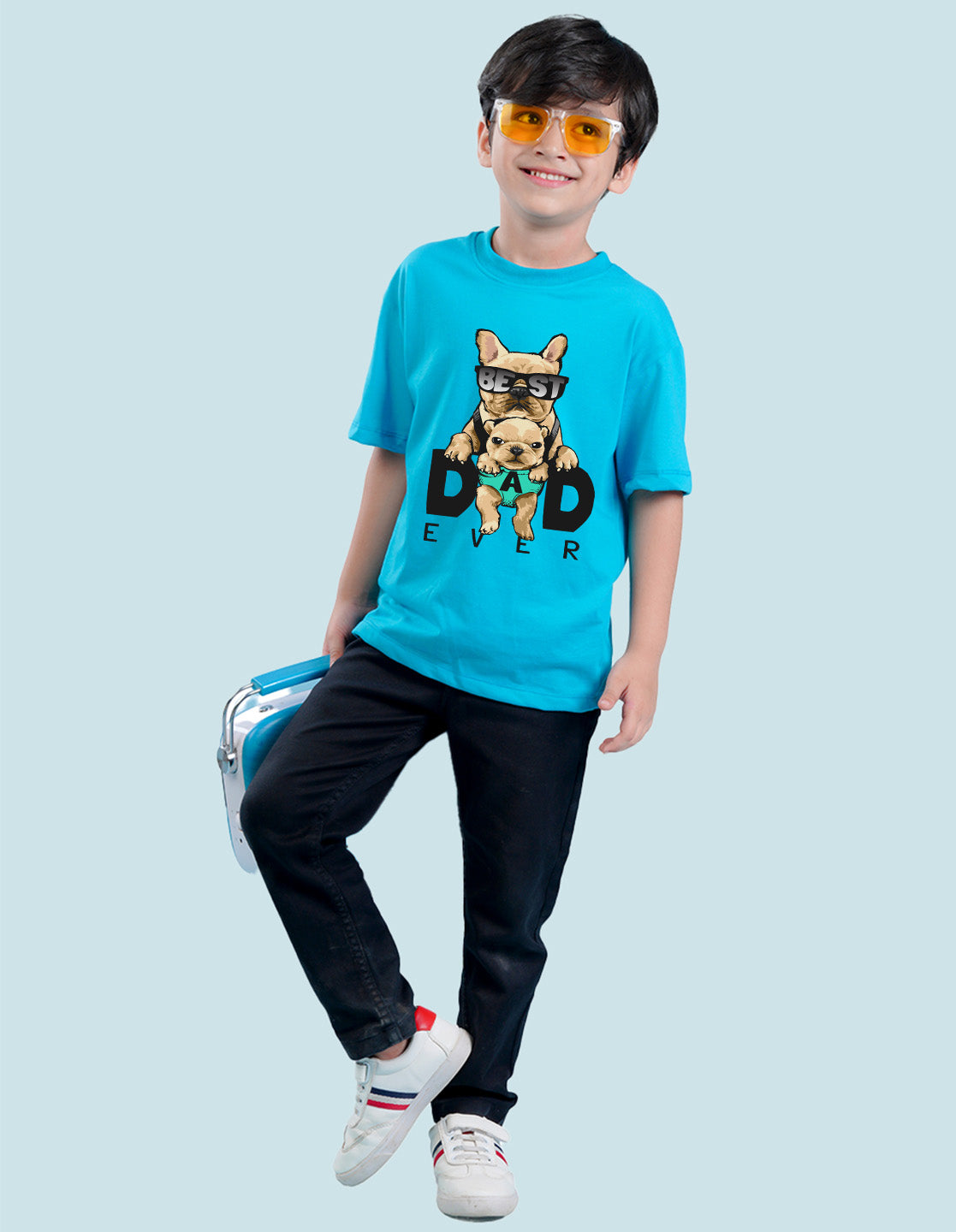 Nusyl Sky Blue Boys Printed Oversized T-shirt