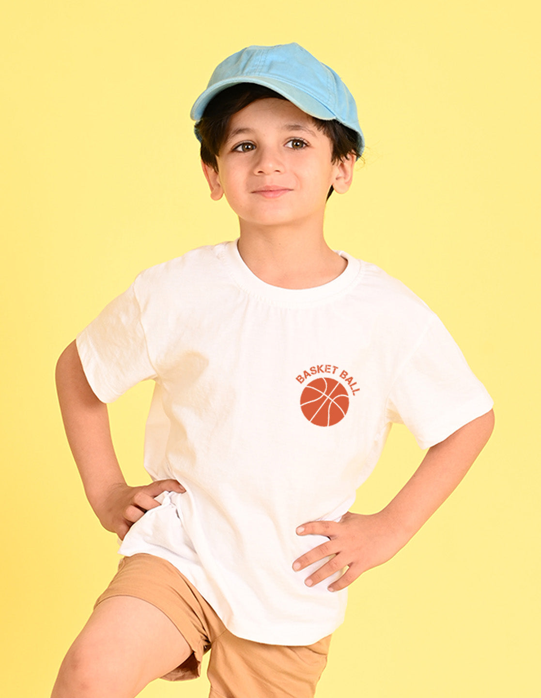 Nusyl Boys White Text & Basket Ball Printed Short sleeve Cotton Blend Oversized T-shirts