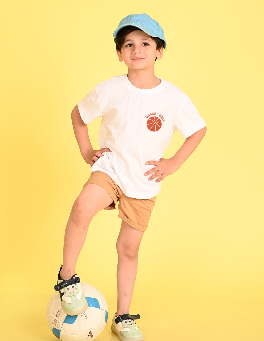 Nusyl Boys White Text & Basket Ball Printed Short sleeve Cotton Blend Oversized T-shirts