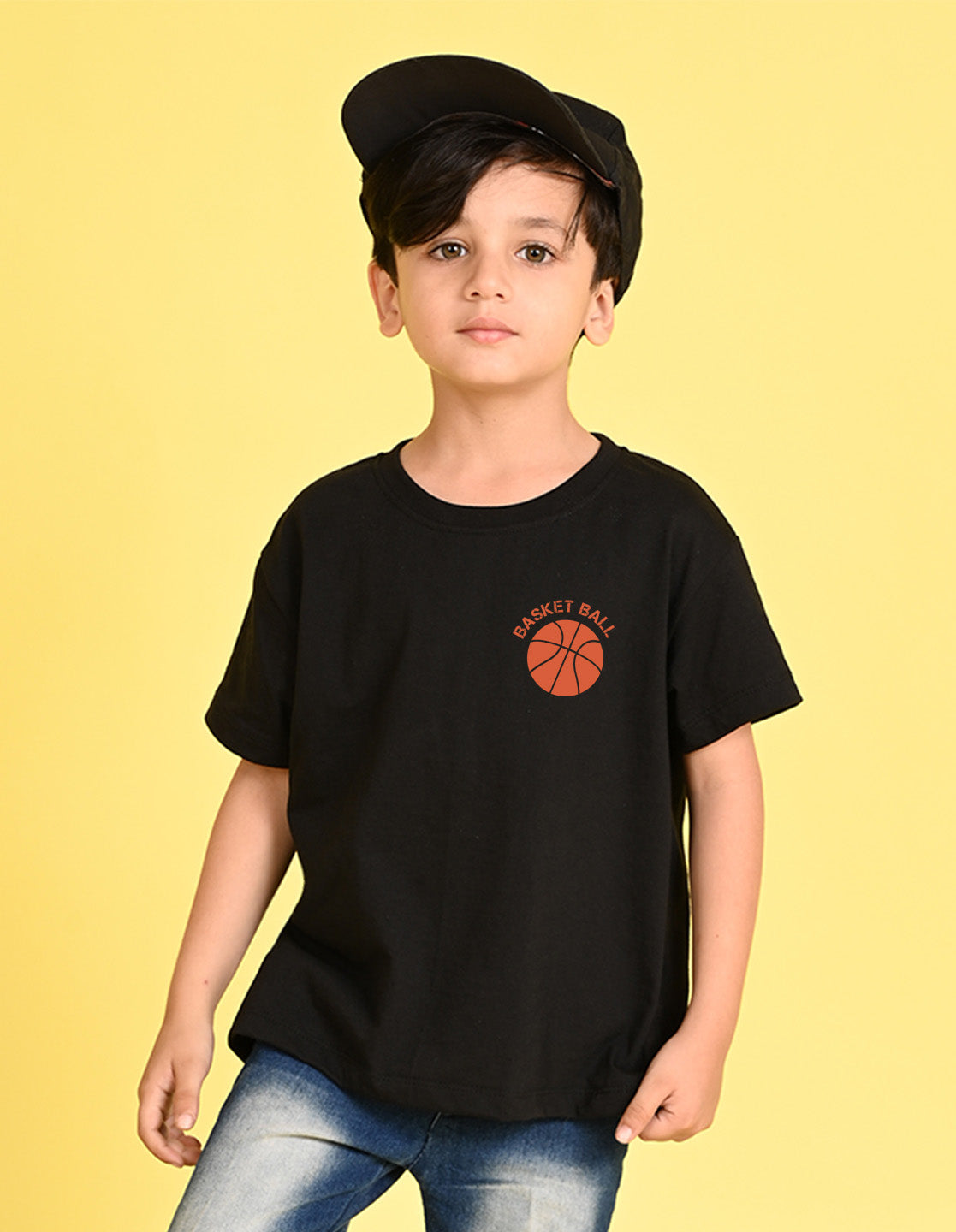 Nusyl Boys Black Text & Basket Ball Printed Short sleeve Cotton Blend Oversized T-shirts