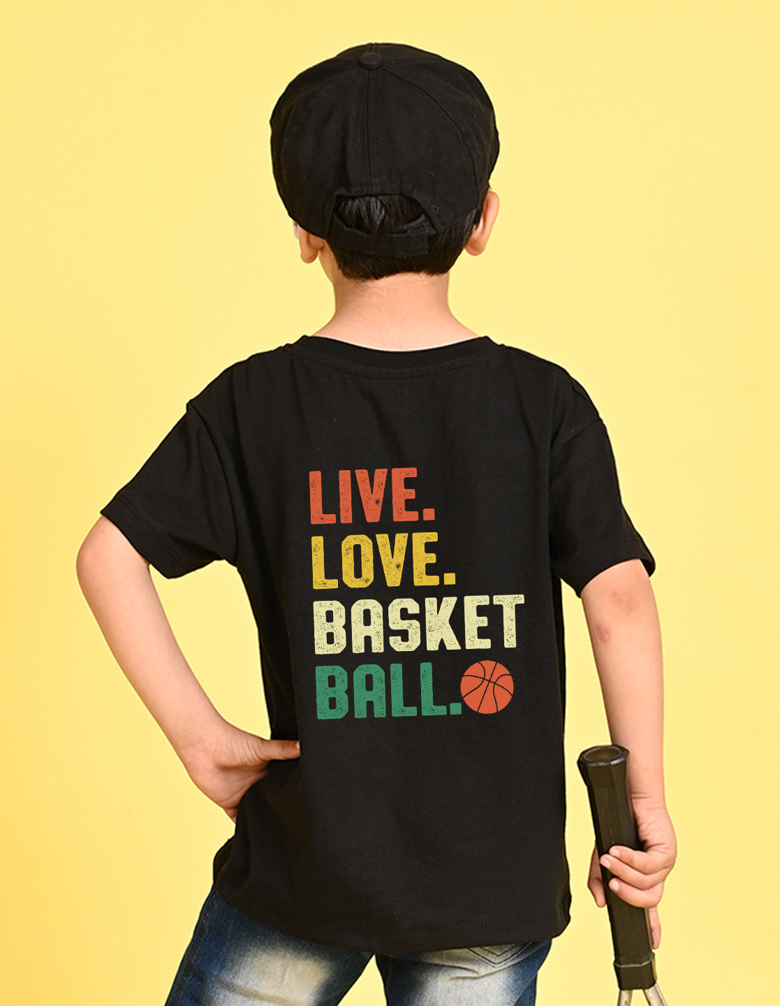 Nusyl Boys Black Text & Basket Ball Printed Short sleeve Cotton Blend Oversized T-shirts