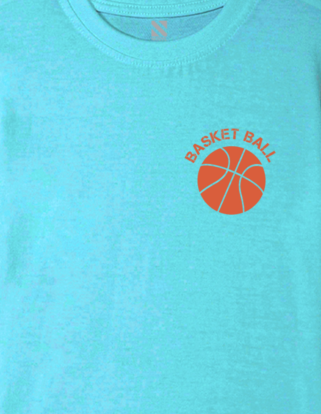 Nusyl Boys Sky Blue Text & Basket Ball Printed Short sleeve Cotton Blend Oversized T-shirts