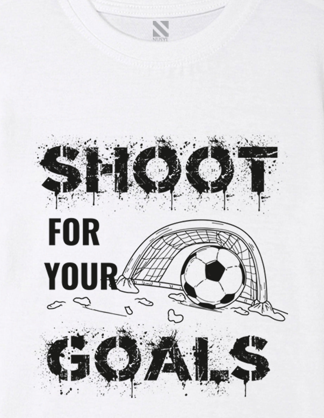 Nusyl Boys White Shoot For Your Goals Printed Short sleeve Cotton Blend Oversized T-shirts