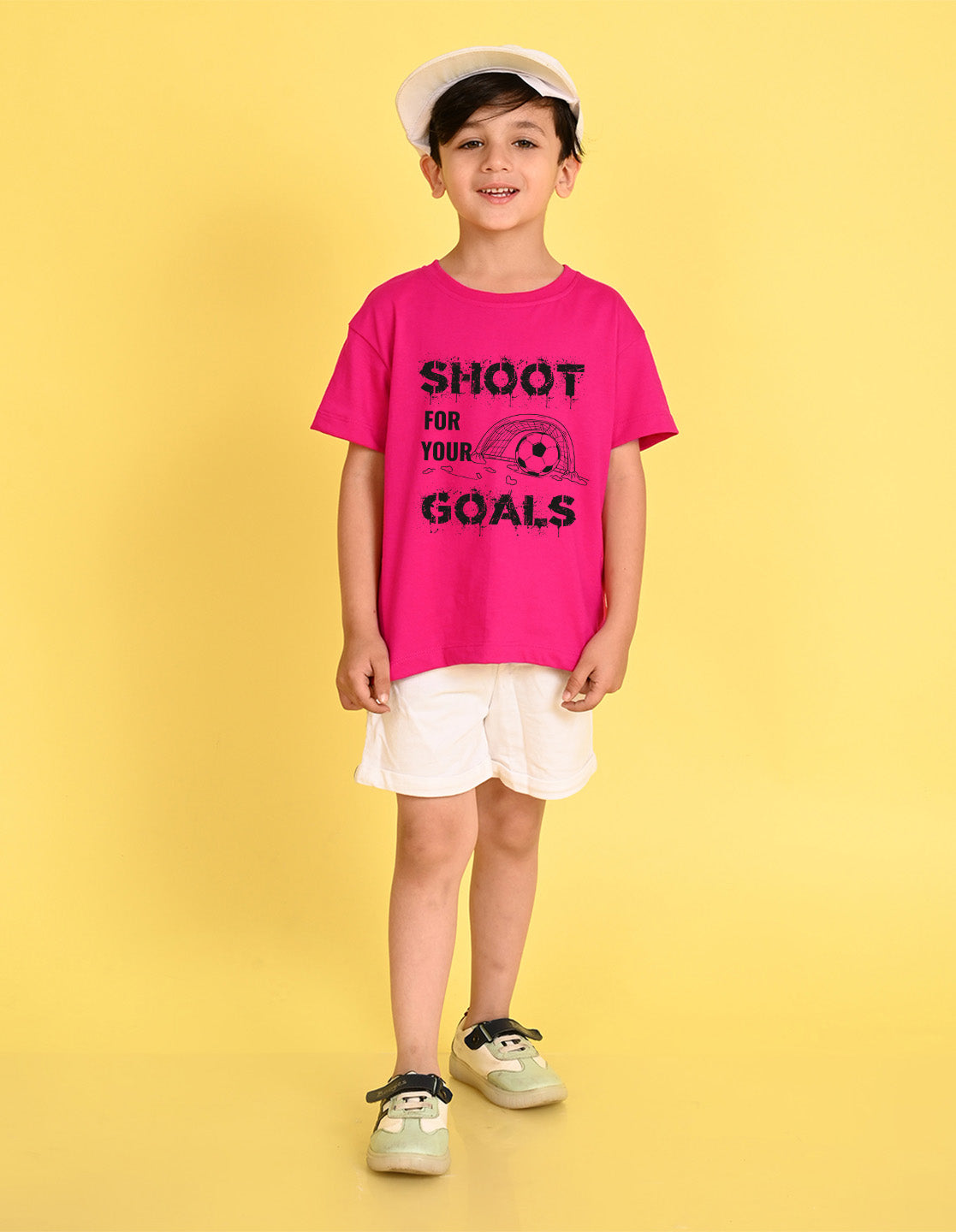 Nusyl Boys Hot Pink Shoot For Your Goals Printed Short sleeve Cotton Blend Oversized T-shirts