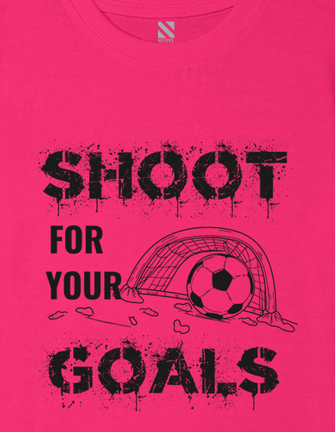 Nusyl Boys Hot Pink Shoot For Your Goals Printed Short sleeve Cotton Blend Oversized T-shirts