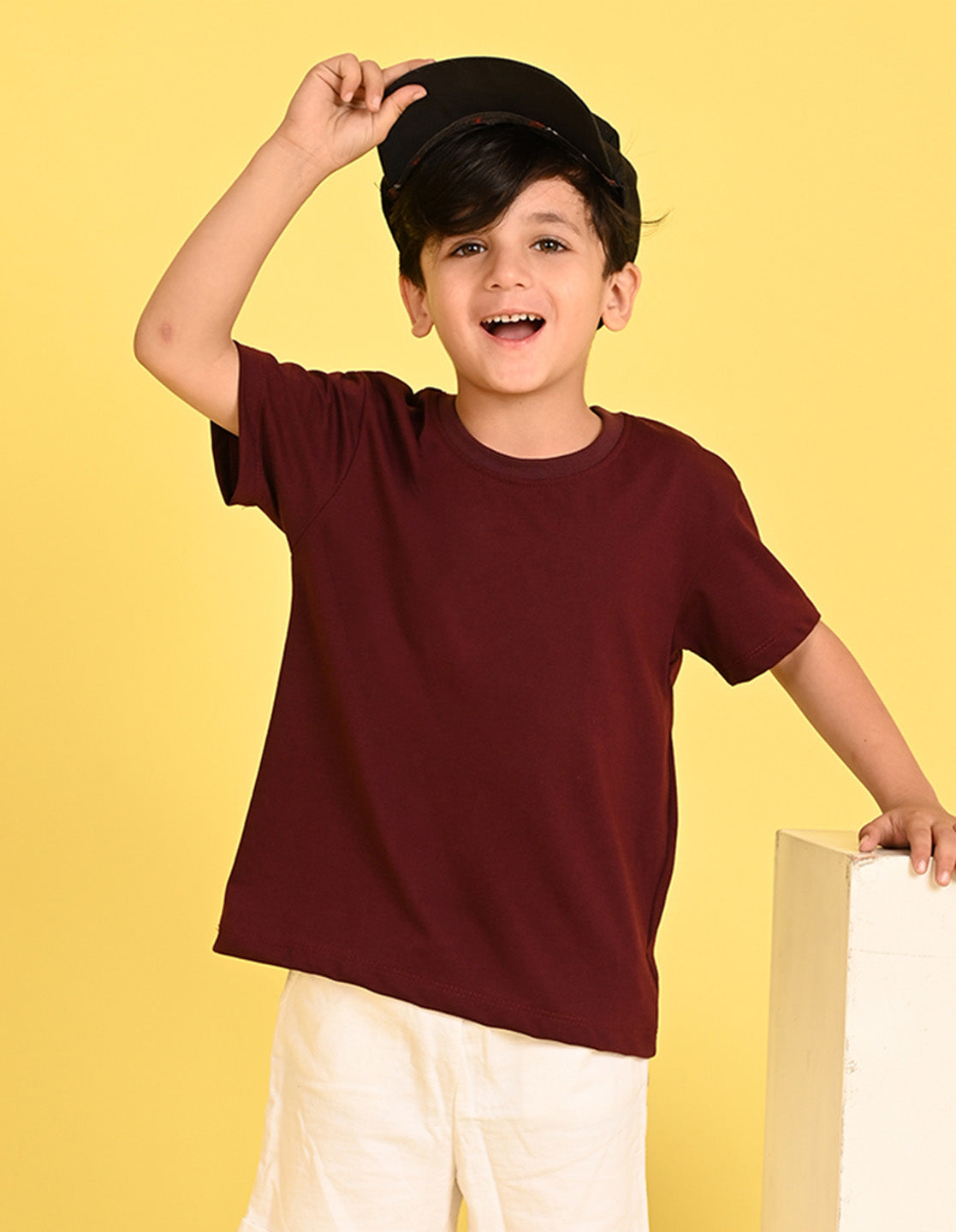 Nusyl Boys Wine Dinosaur & Text Back Printed Short sleeve Cotton Blend Oversized T-shirts