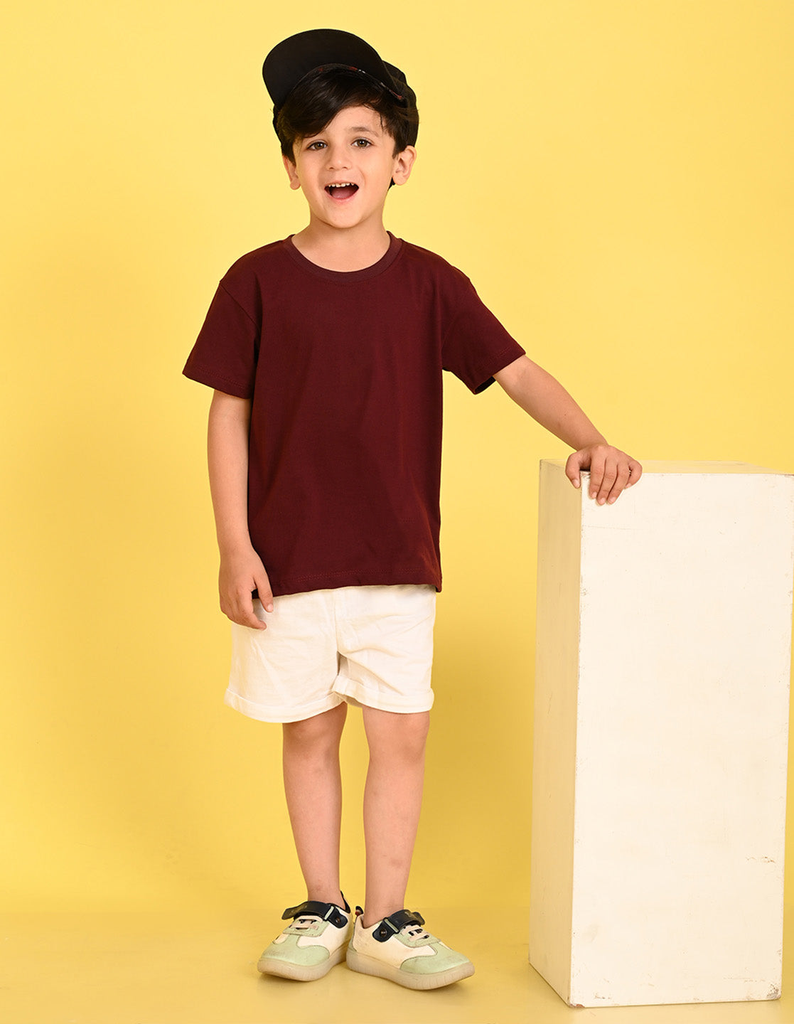 Nusyl Boys Wine Dinosaur & Text Back Printed Short sleeve Cotton Blend Oversized T-shirts