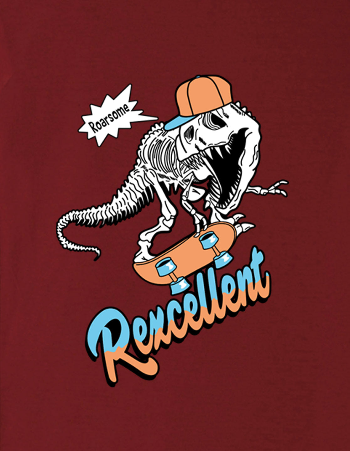 Nusyl Boys Wine Dinosaur & Text Back Printed Short sleeve Cotton Blend Oversized T-shirts