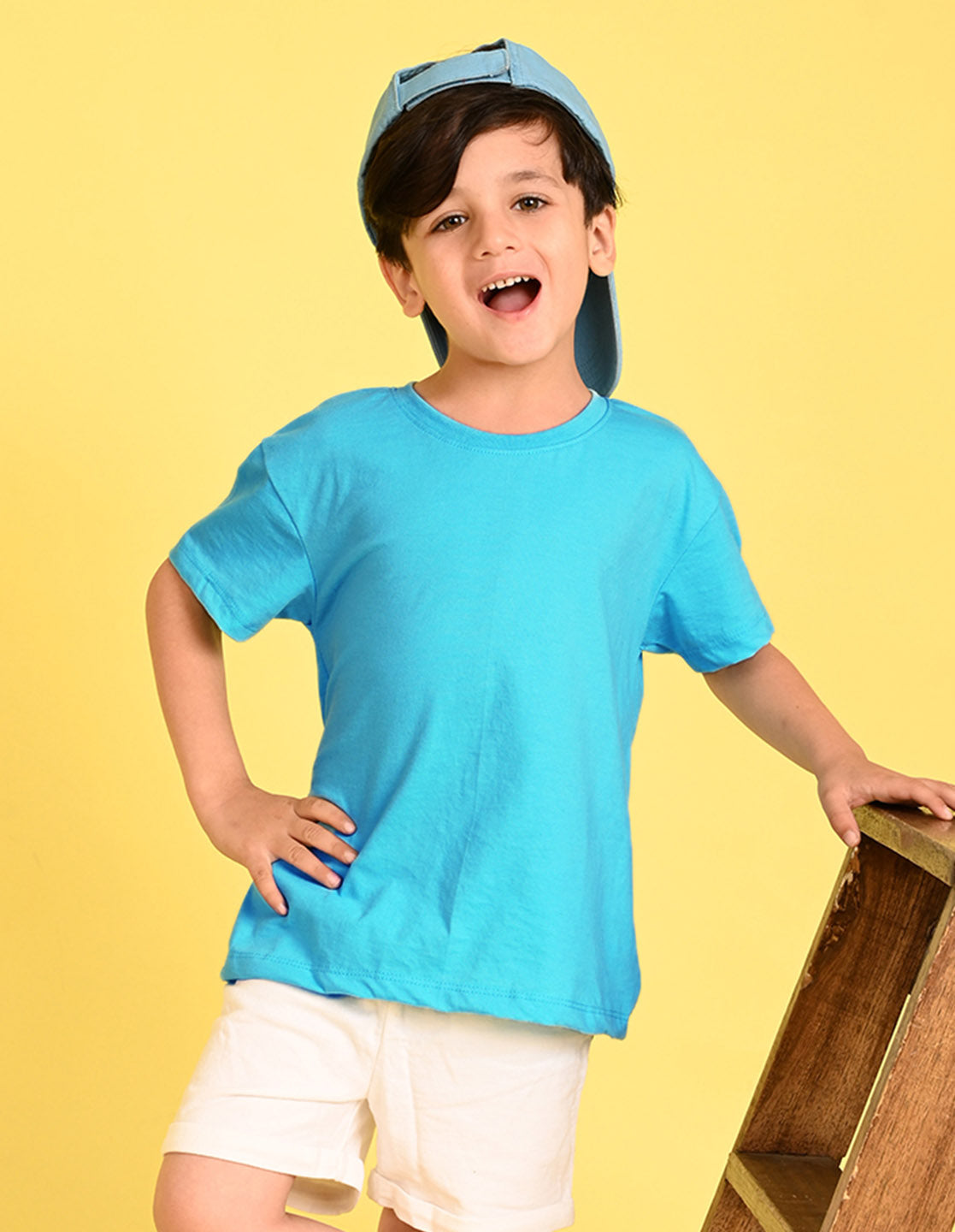 Nusyl Boys Sky Blue Dinosaur & Text Back Printed Short sleeve Cotton Blend Oversized T-shirts