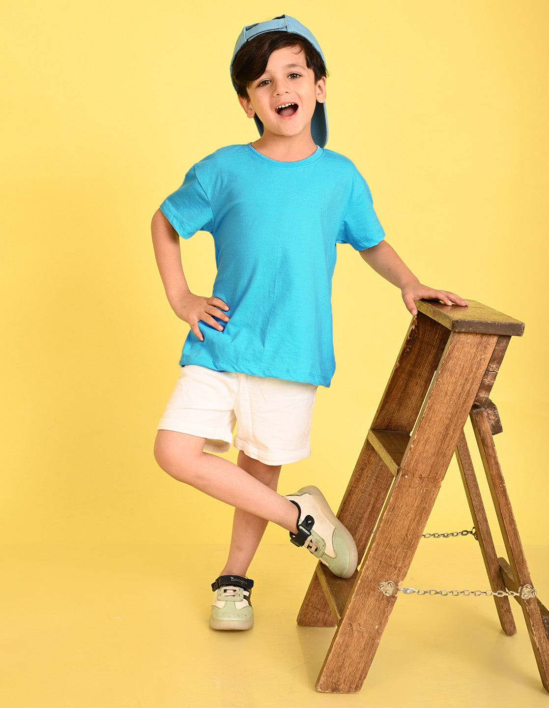 Nusyl Boys Sky Blue Dinosaur & Text Back Printed Short sleeve Cotton Blend Oversized T-shirts