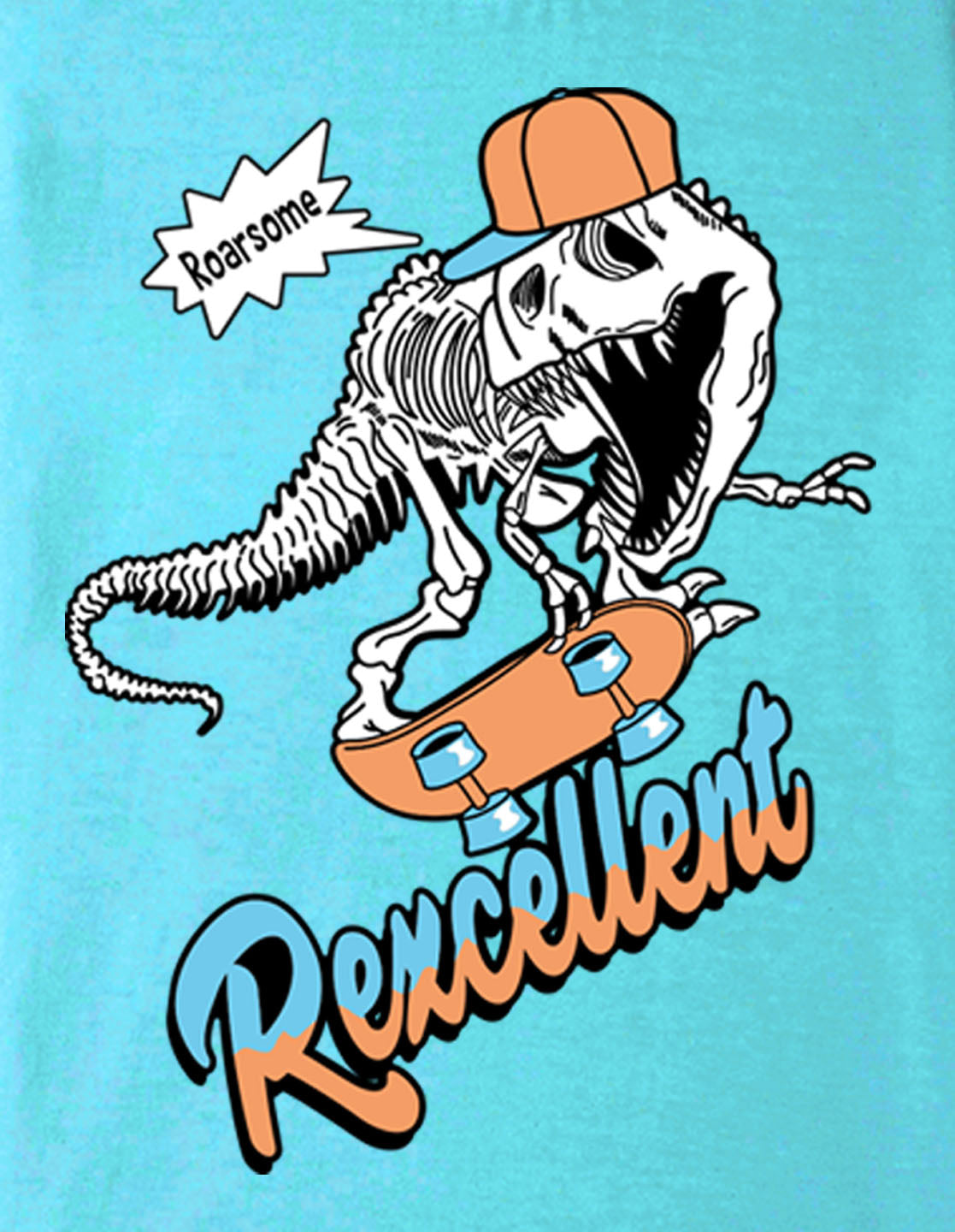 Nusyl Boys Sky Blue Dinosaur & Text Back Printed Short sleeve Cotton Blend Oversized T-shirts