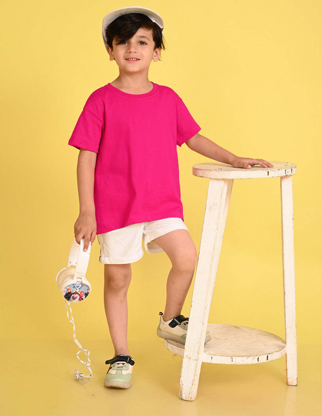 Nusyl Boys Hot Pink Dinosaur & Text Back Printed Short sleeve Cotton Blend Oversized T-shirts