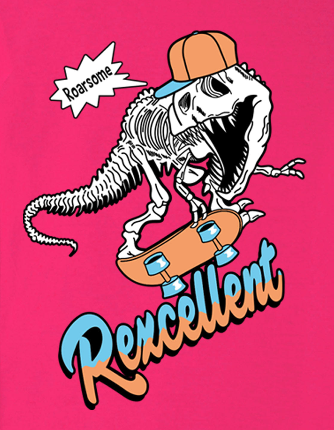 Nusyl Boys Hot Pink Dinosaur & Text Back Printed Short sleeve Cotton Blend Oversized T-shirts